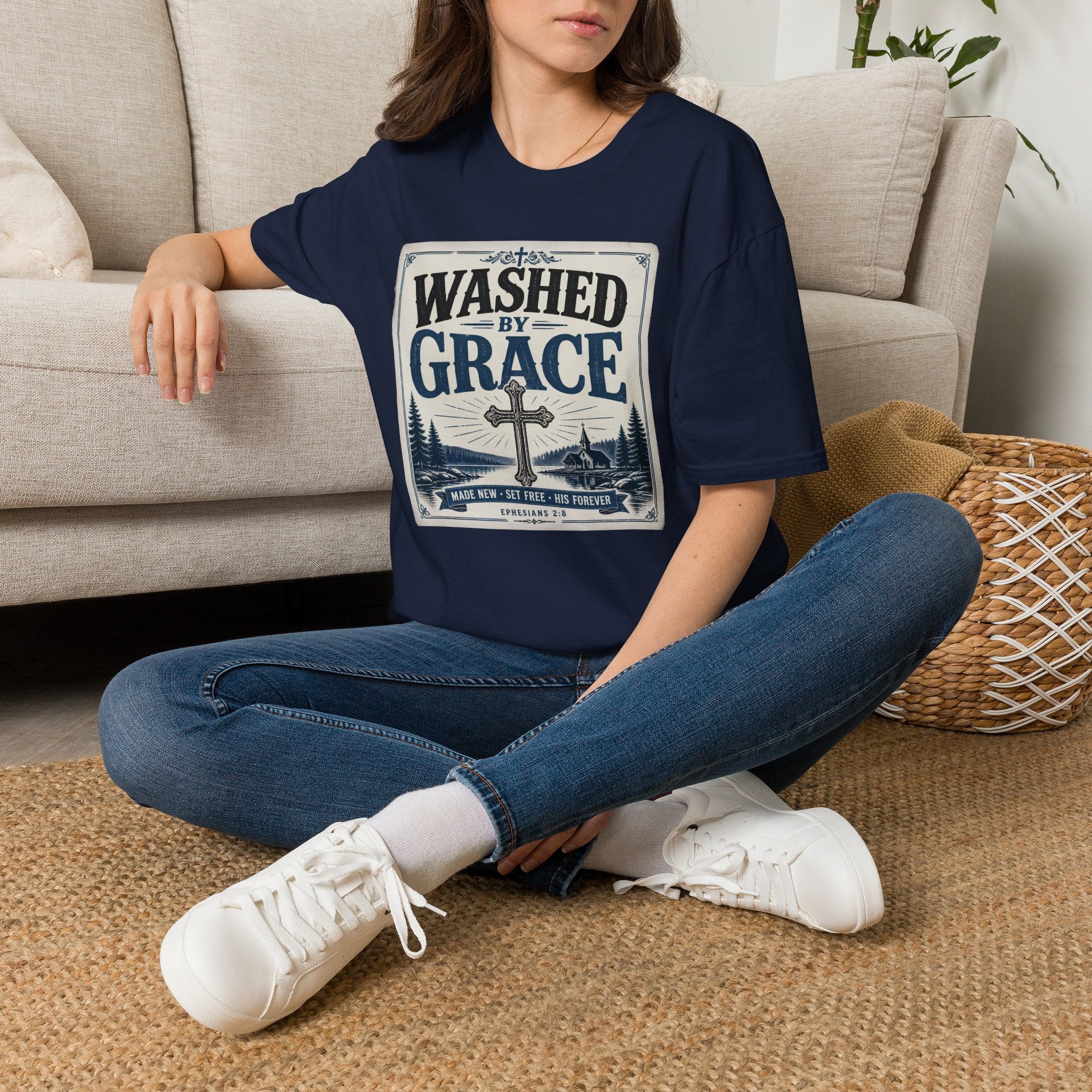 Washed By Grace T‑Shirt — Christian Faith Cross Tee