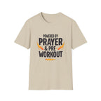 Prayer & Pre-Workout T-Shirt — "Powered by Prayer & Pre-Workout" Christian Fitness Tee