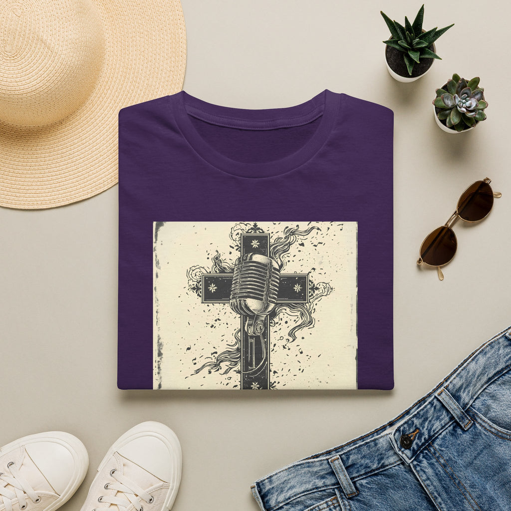 Vintage Microphone Cross T-Shirt — Retro Gospel Music Tee