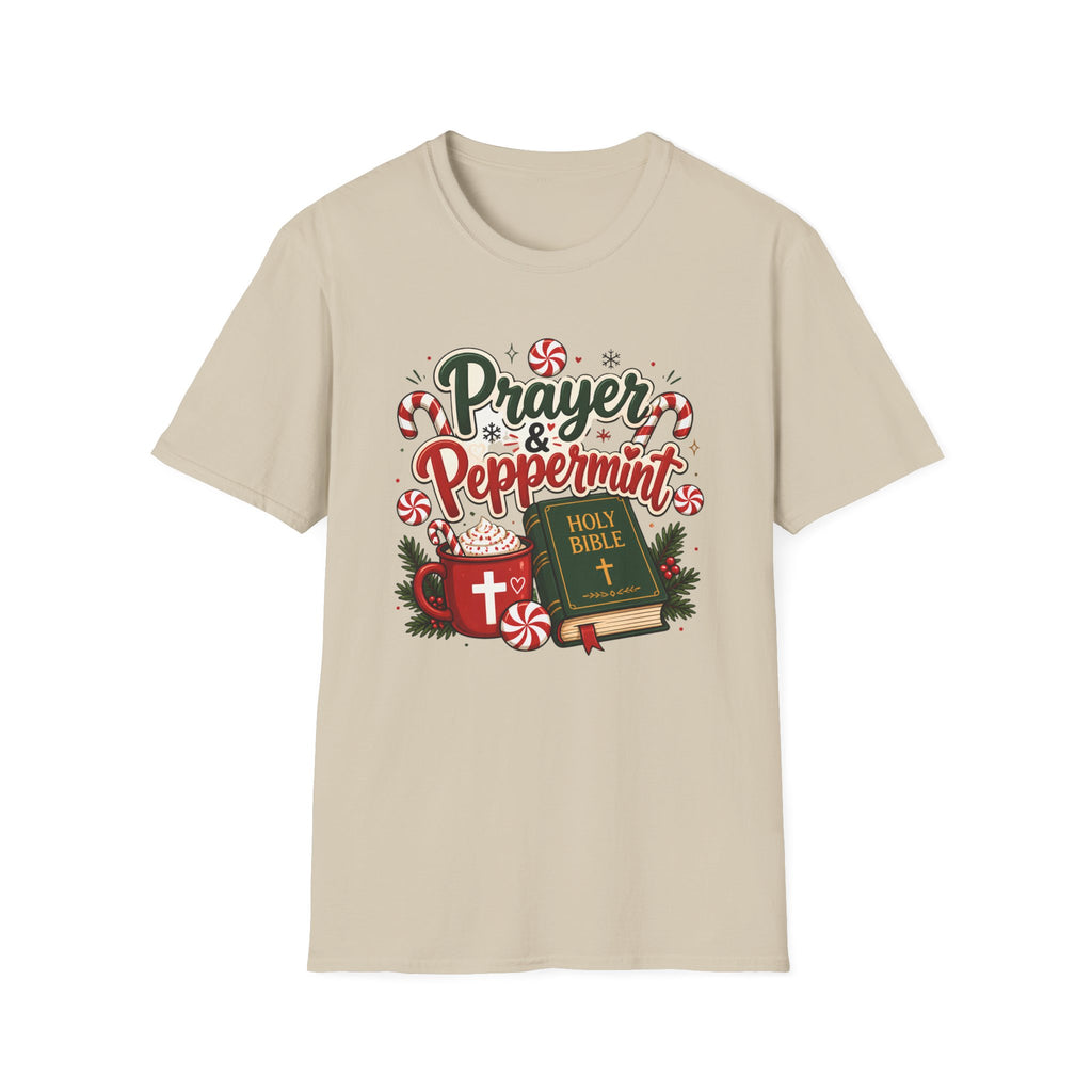 Prayer & Peppermint Christmas T-Shirt — Festive Bible Holiday Tee