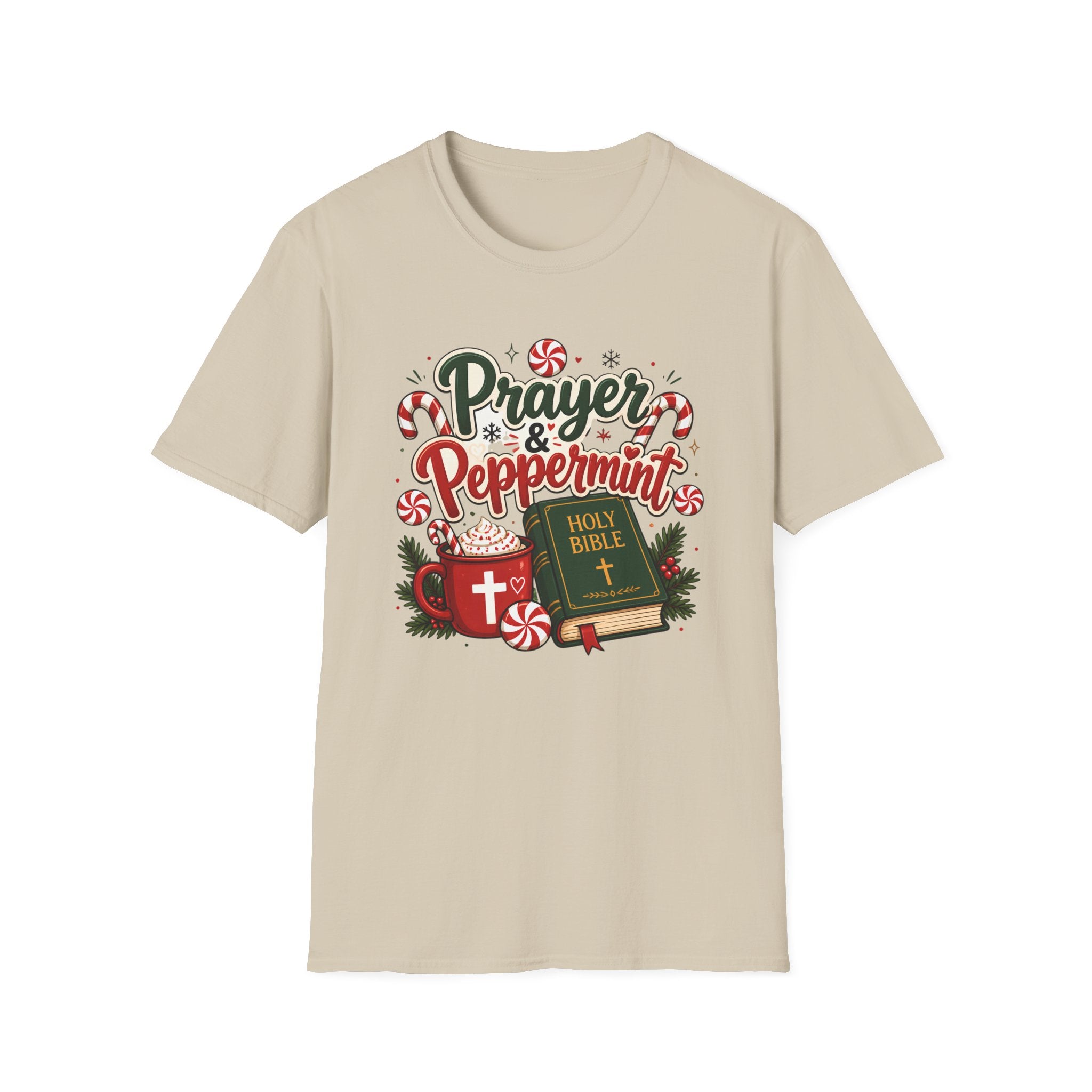 Prayer & Peppermint Christmas T-Shirt — Festive Bible Holiday Tee