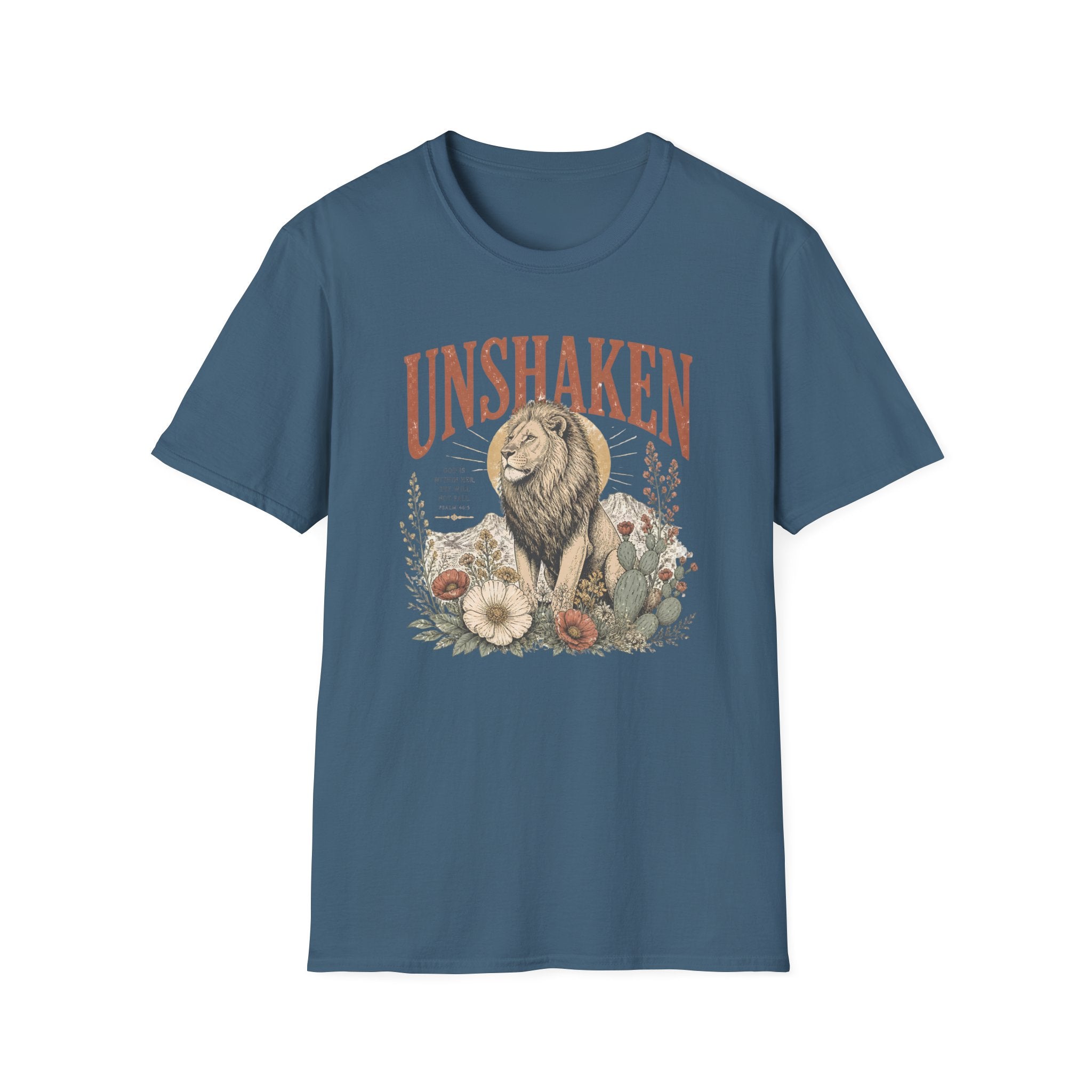 Unshaken Lion T‑Shirt — Vintage Floral Courage Tee