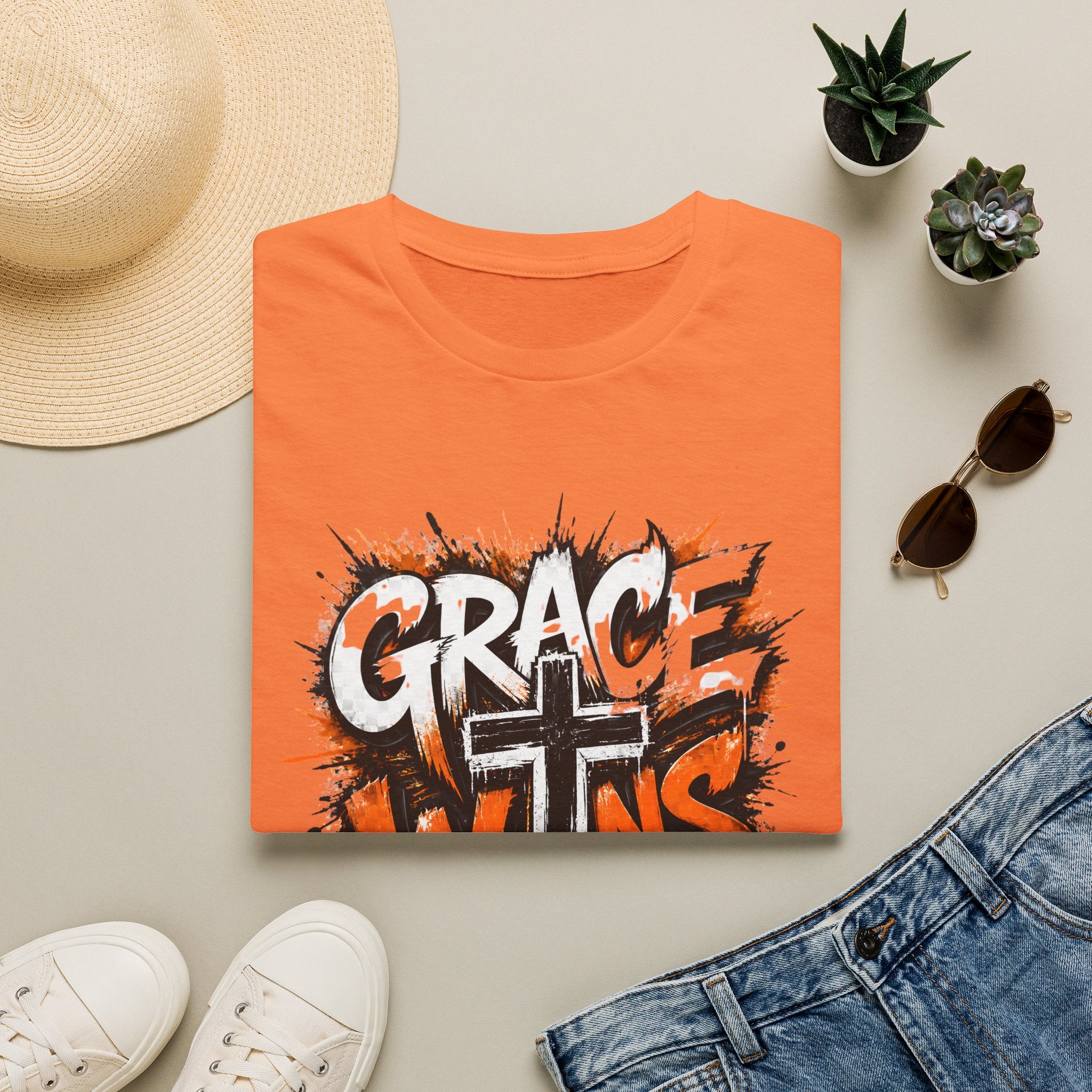 Grace Wins T-Shirt — Christian Faith Cross Graphic Tee
