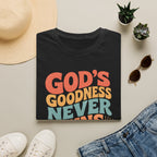 Christian T-Shirt — "God's Goodness Never Runs Out" Retro Faith Tee