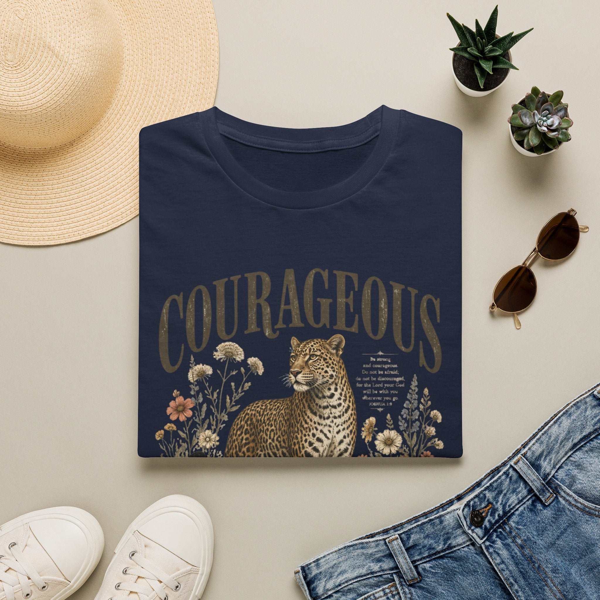Courageous Leopard T-Shirt — Vintage Floral Wildlife Graphic Tee