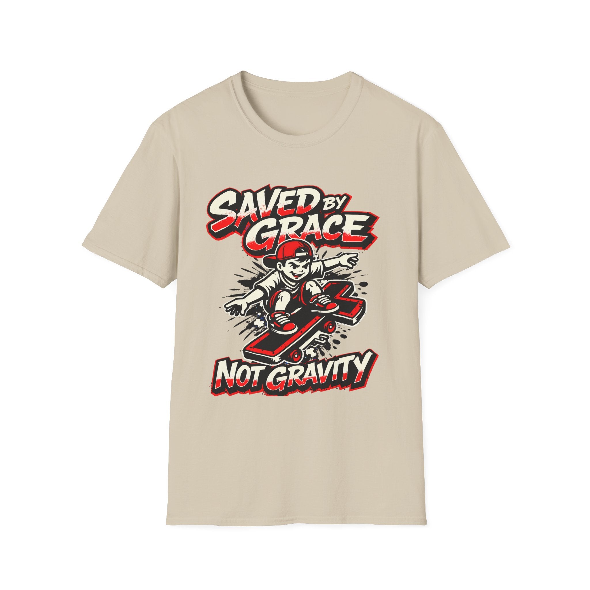 Saved by Grace T‑Shirt — Skateboard Faith Graphic