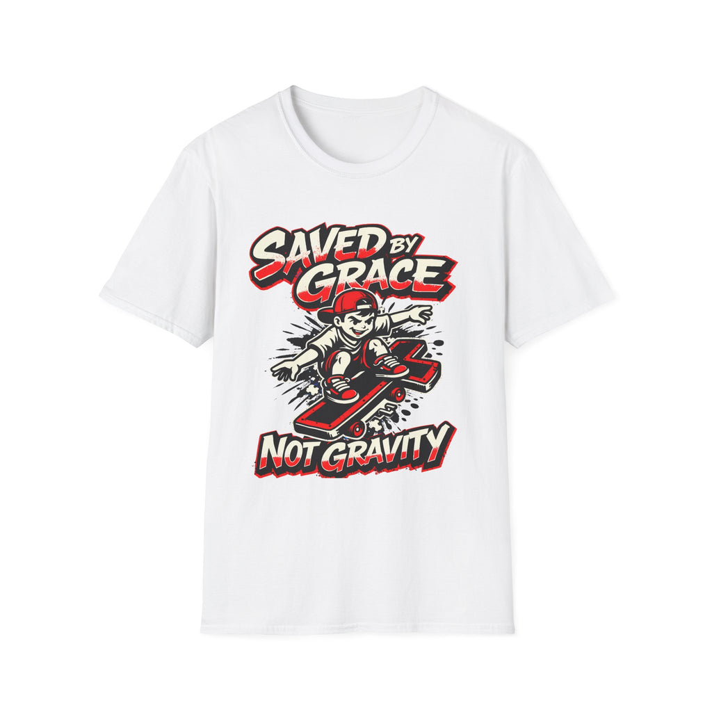 Saved by Grace T‑Shirt — Skateboard Faith Graphic