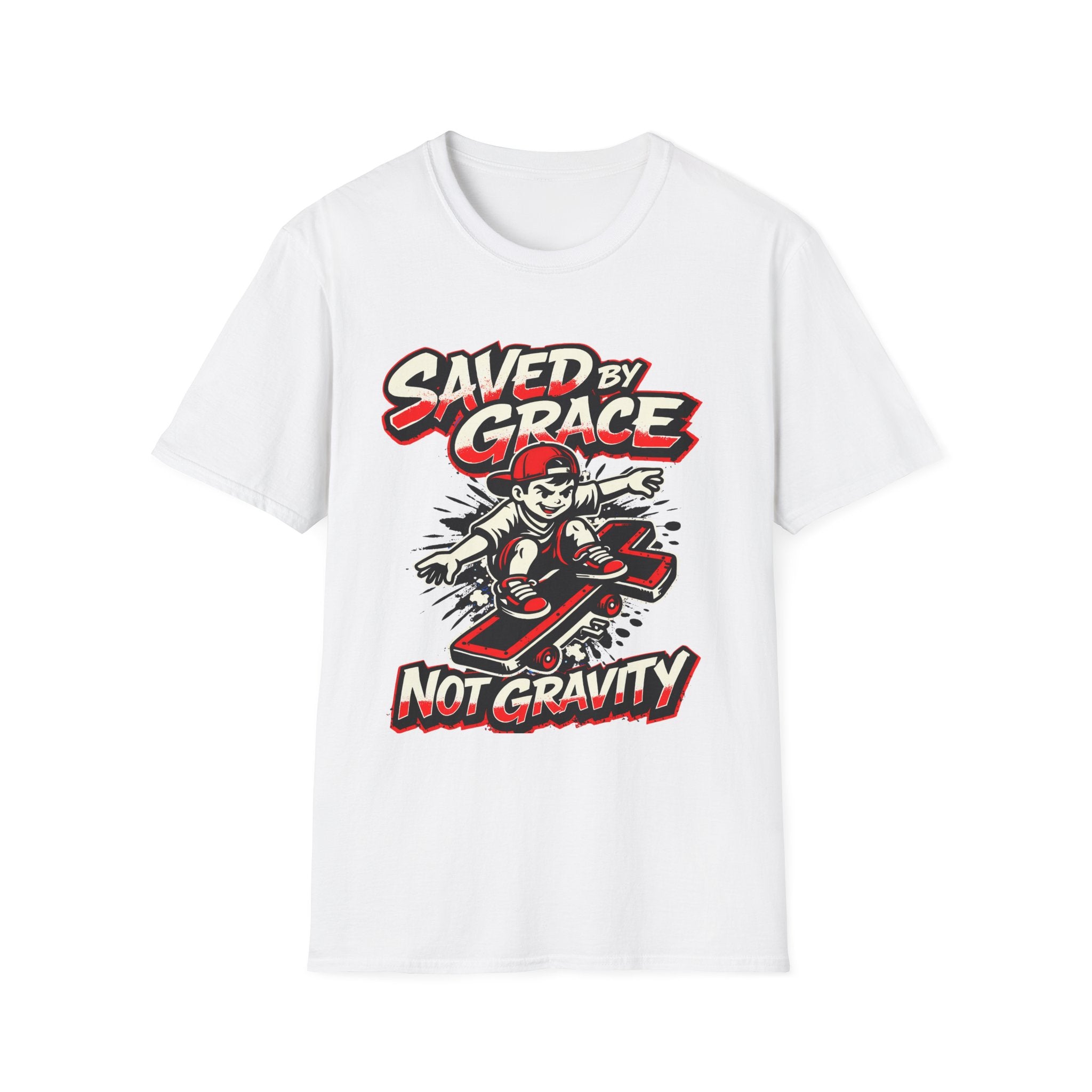 Saved by Grace T‑Shirt — Skateboard Faith Graphic