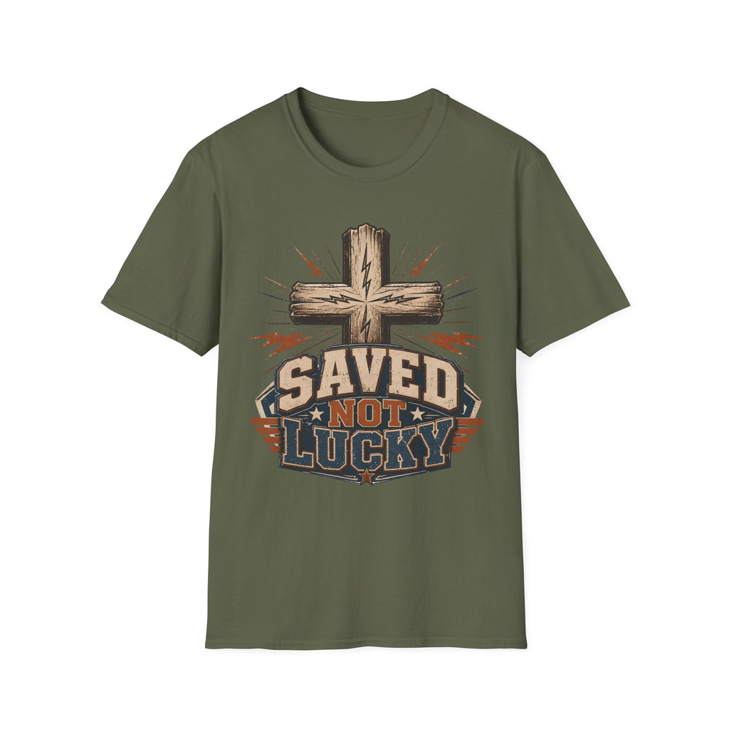 Saved Not Lucky T-Shirt — Christian Cross Faith Graphic Tee