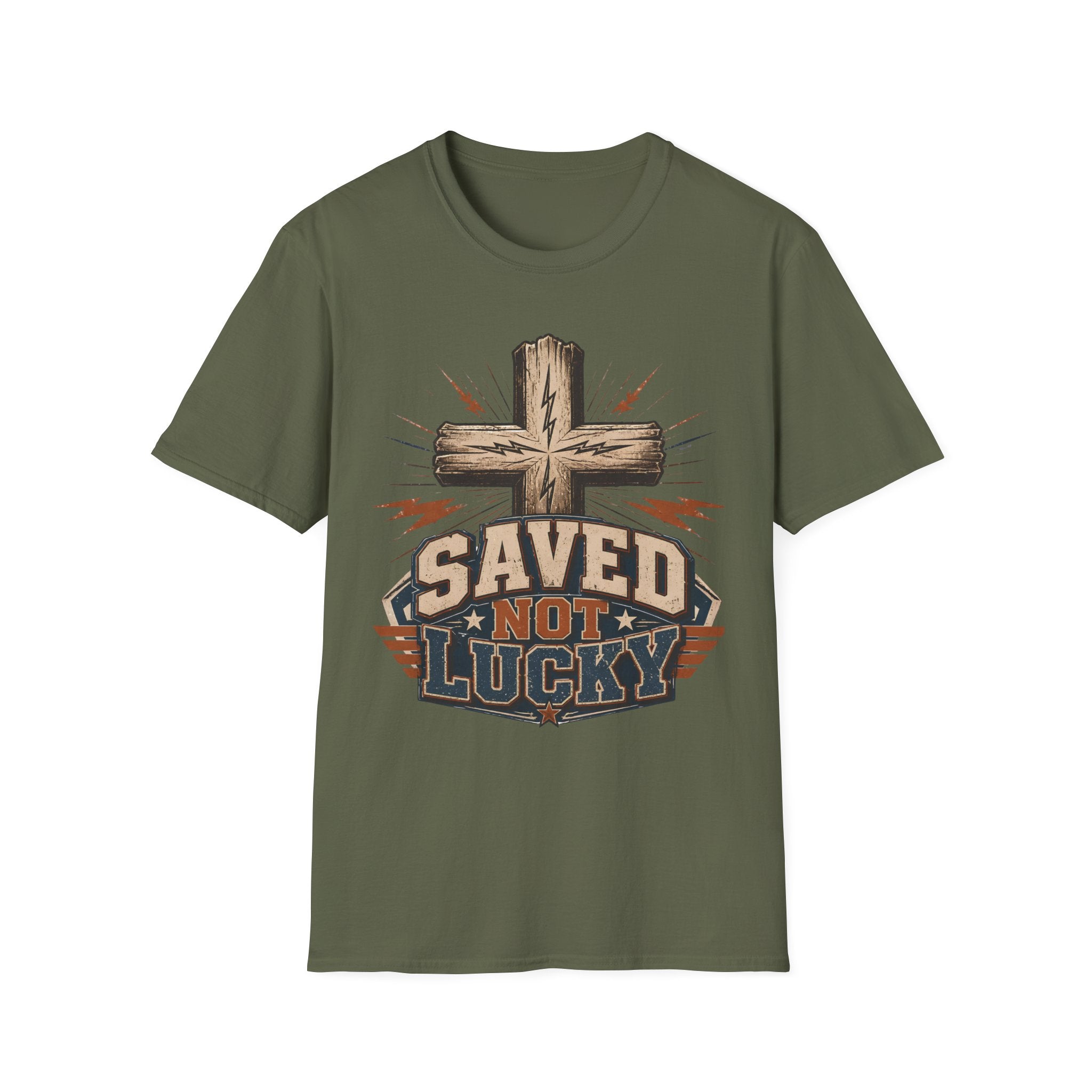 Saved Not Lucky T-Shirt — Christian Cross Faith Graphic Tee