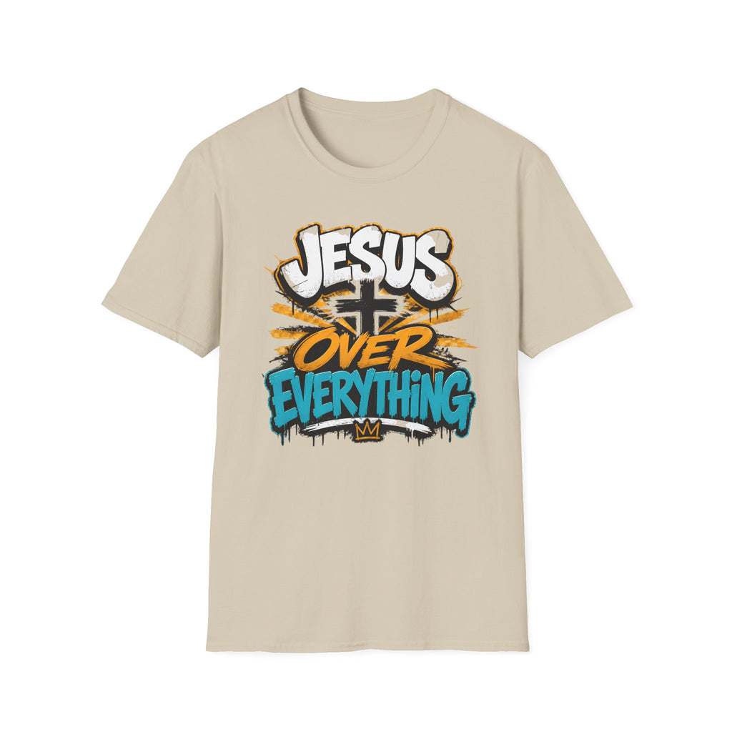 Jesus Over Everything T-Shirt — Faith Graphic Tee with Cross Streetwear Design