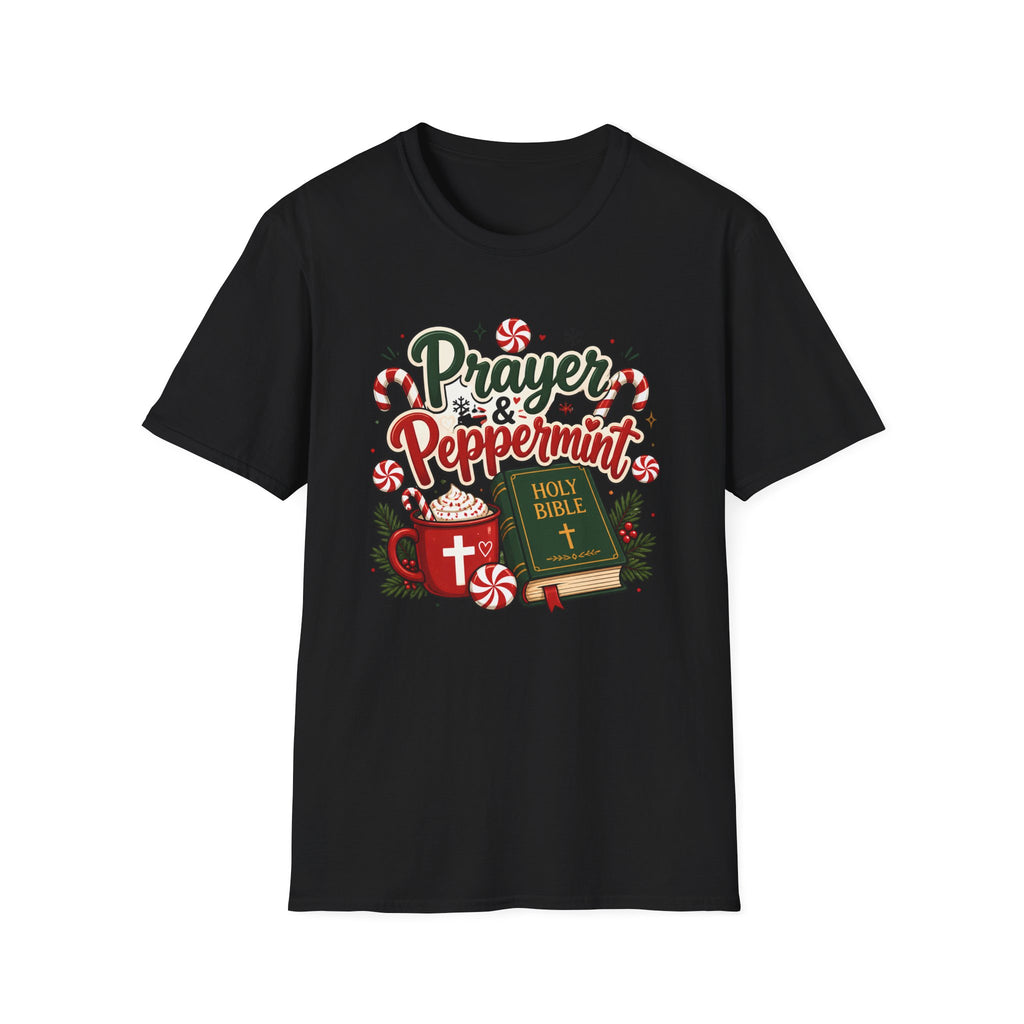 Prayer & Peppermint Christmas T-Shirt — Festive Bible Holiday Tee