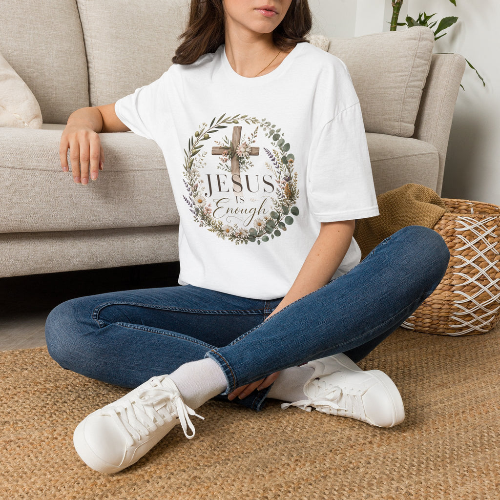 Christian Cross Floral T-Shirt — "Jesus Enough" Inspirational Tee