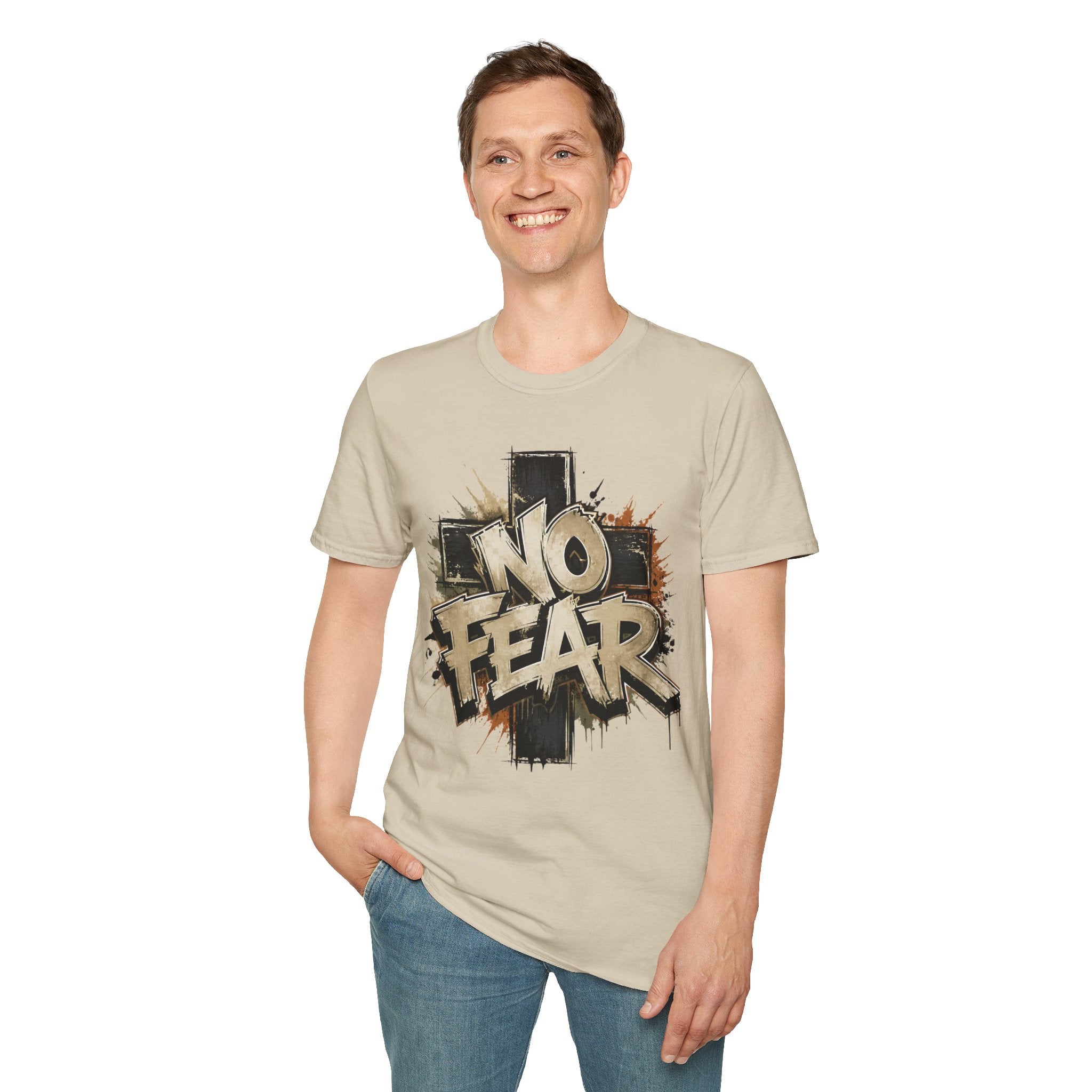 No Fear Graffiti T-Shirt — Bold Streetwear Tee with Cross Design