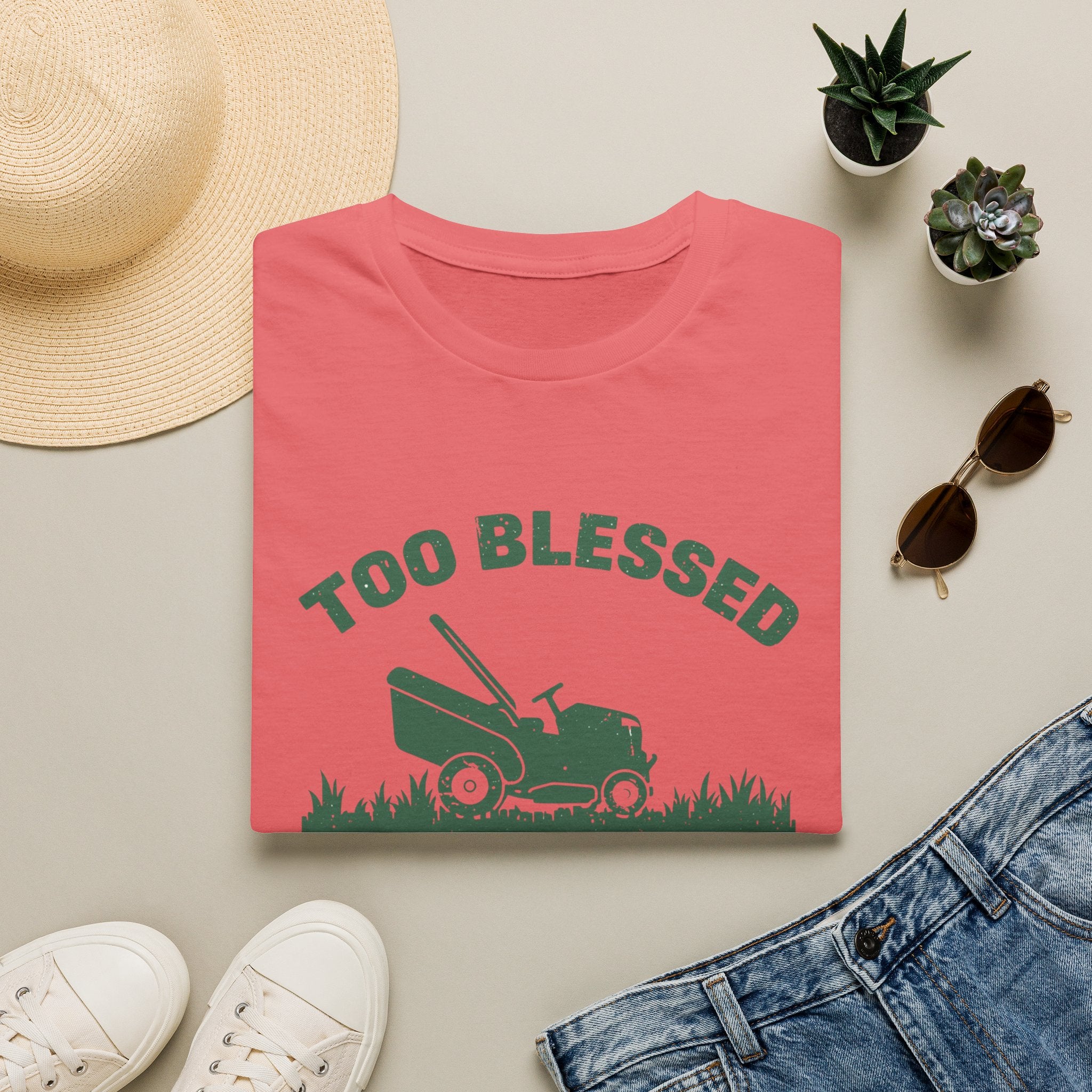 Too Blessed To Mow Fast T-Shirt — Funny Lawn Mower Gardening Tee