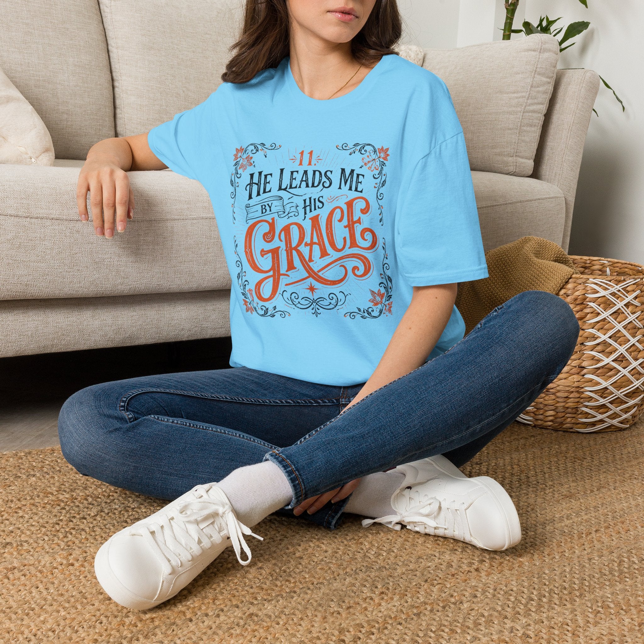 T-Shirt — “He Leads Me By His Grace” Christian Inspirational Tee