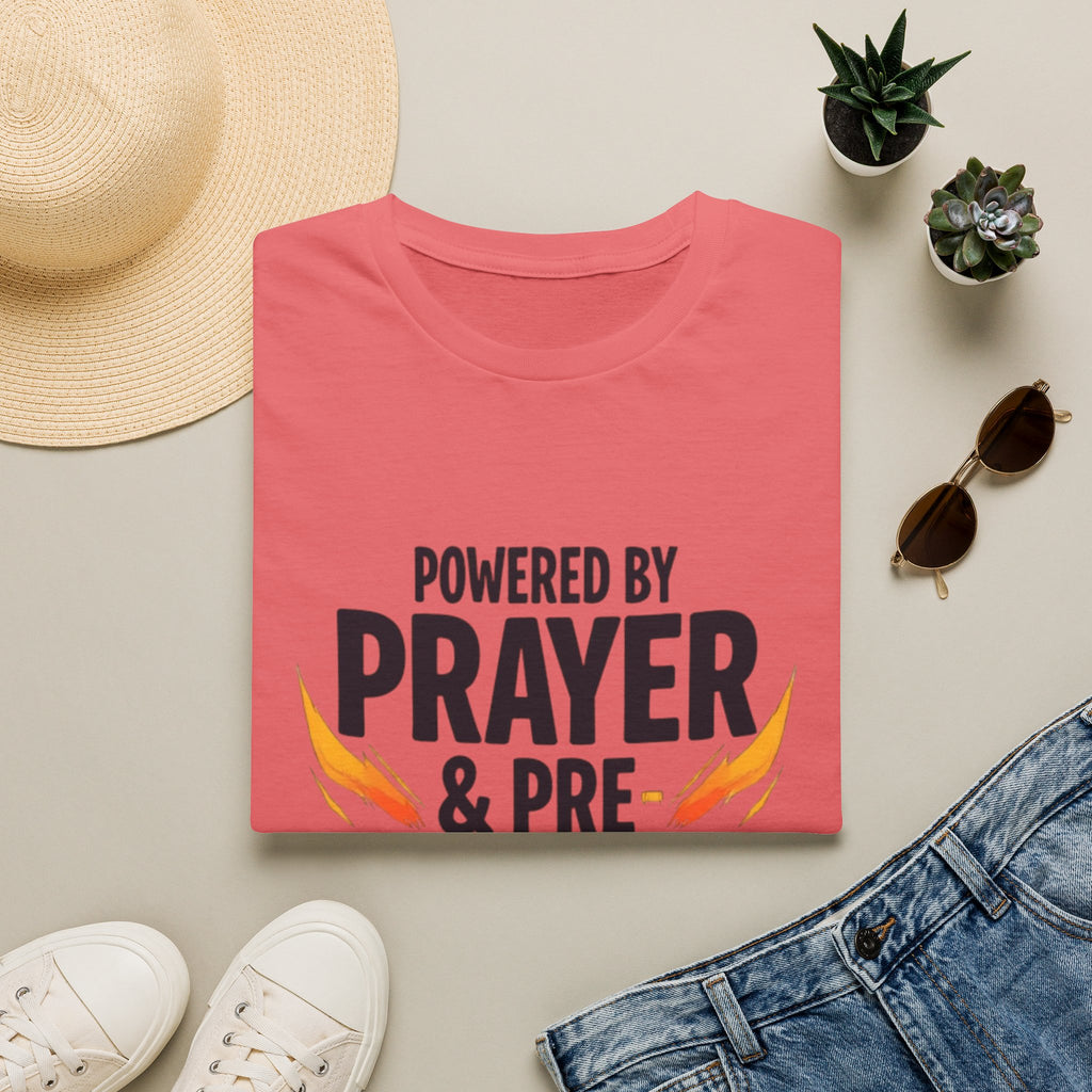 Prayer & Pre-Workout T-Shirt — "Powered by Prayer & Pre-Workout" Christian Fitness Tee