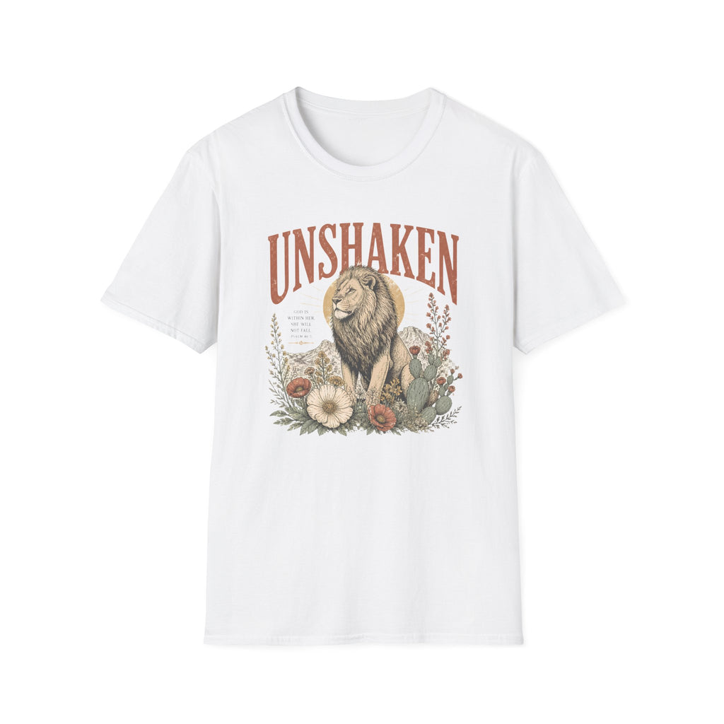 Unshaken Lion T‑Shirt — Vintage Floral Courage Tee