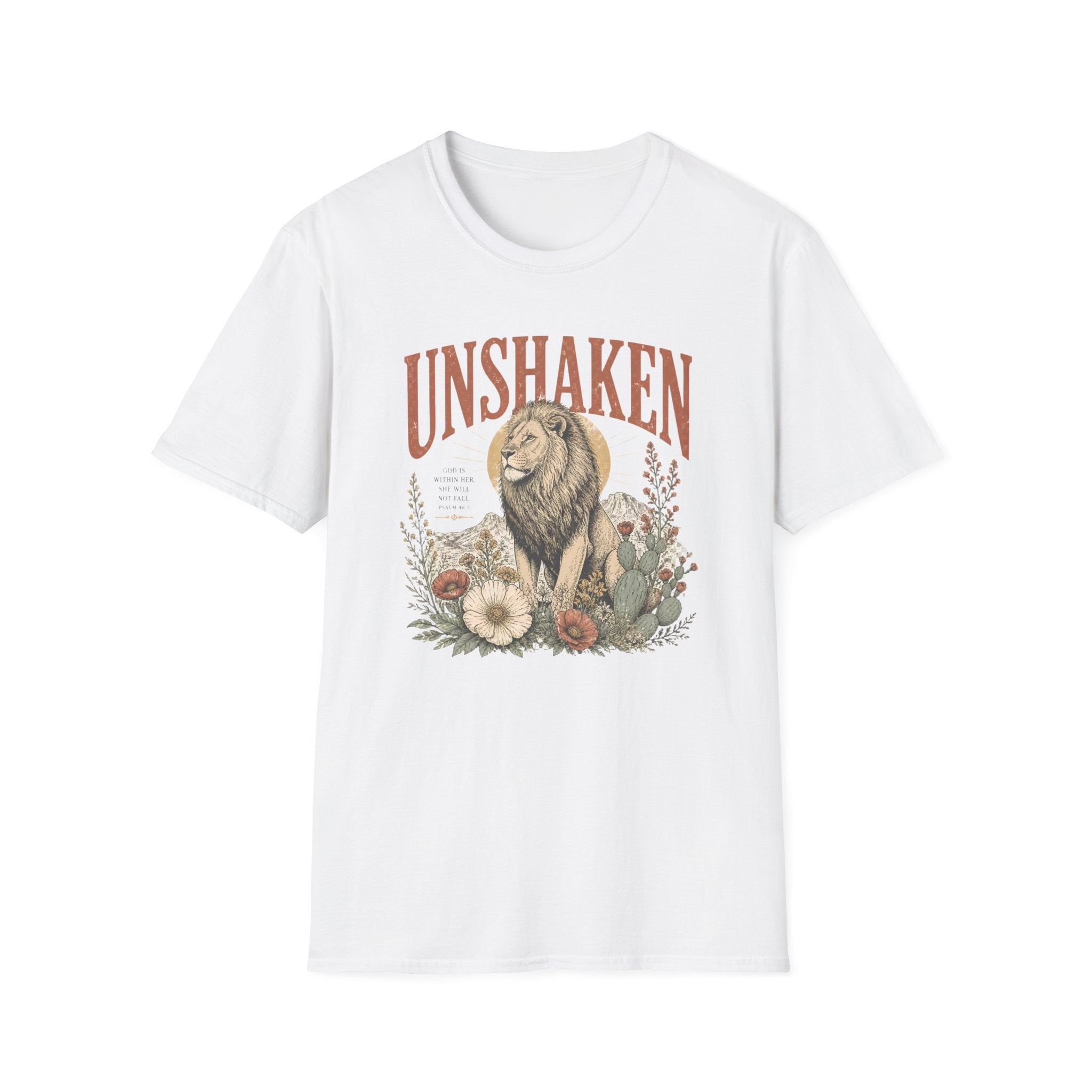 Unshaken Lion T‑Shirt — Vintage Floral Courage Tee