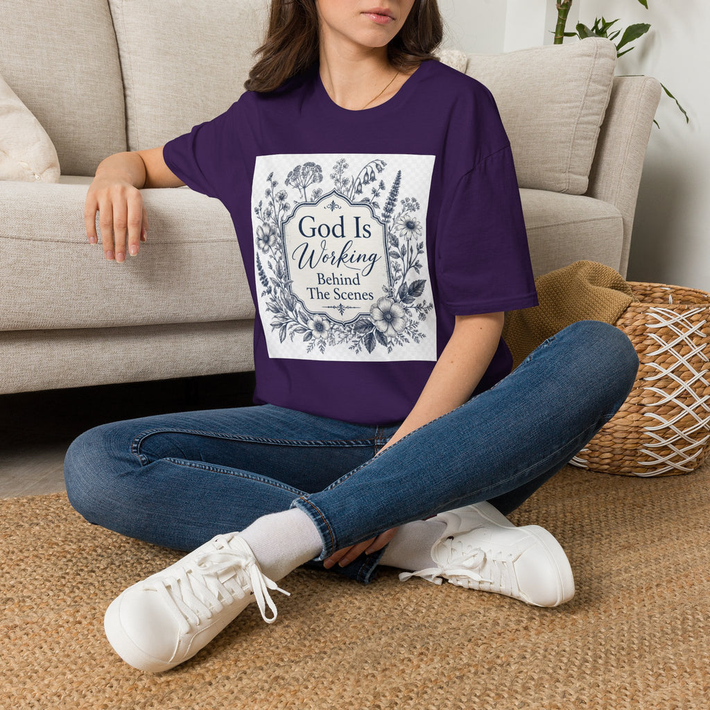 God Is Working Behind The Scenes Floral T-Shirt — Inspirational Christian Tee