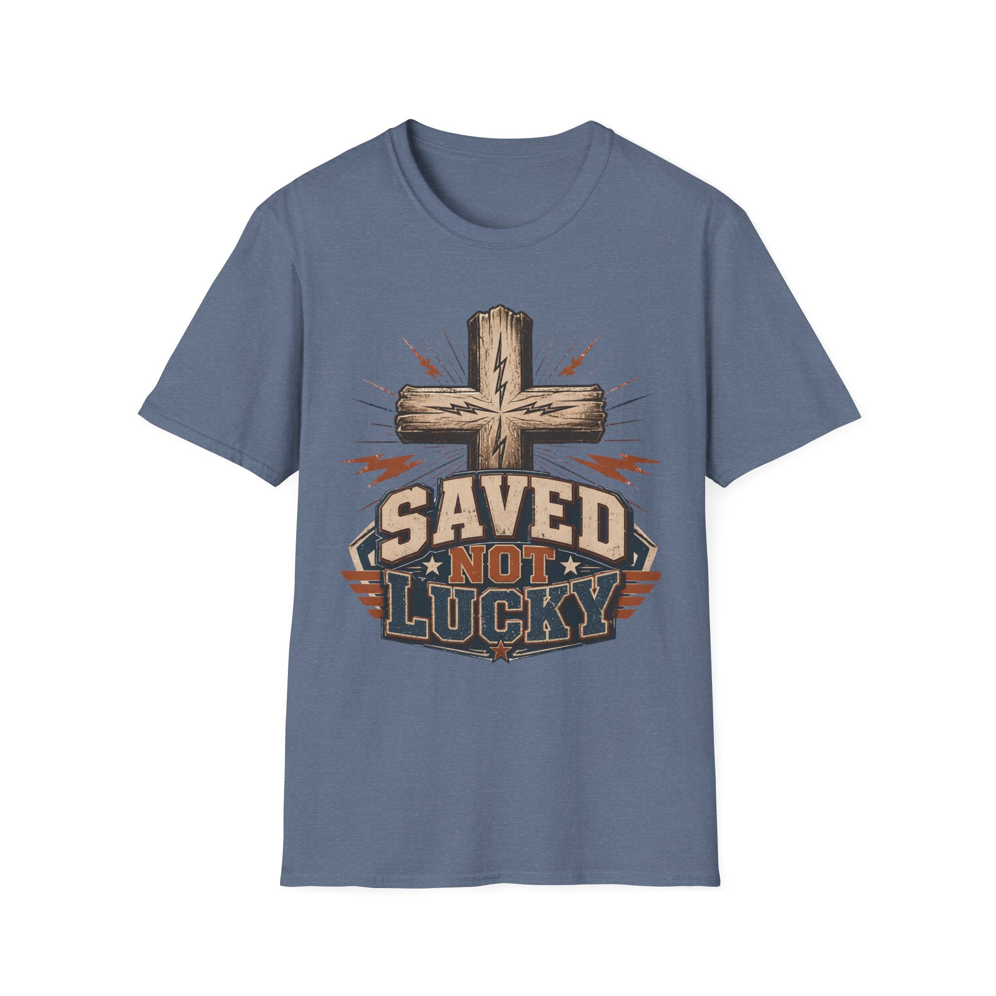 Saved Not Lucky T-Shirt — Christian Cross Faith Graphic Tee