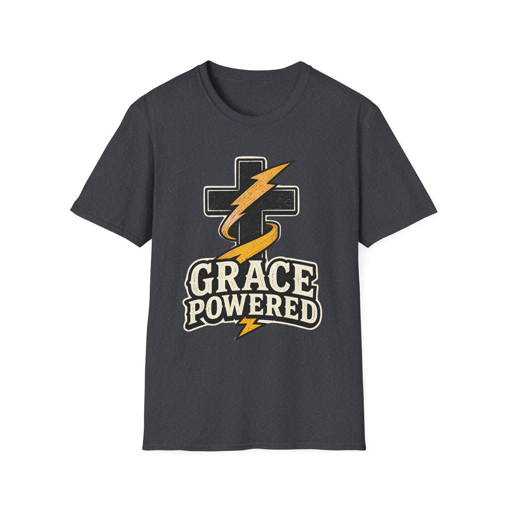 Grace Powered T-Shirt — Faith Cross with Lightning Christian Tee