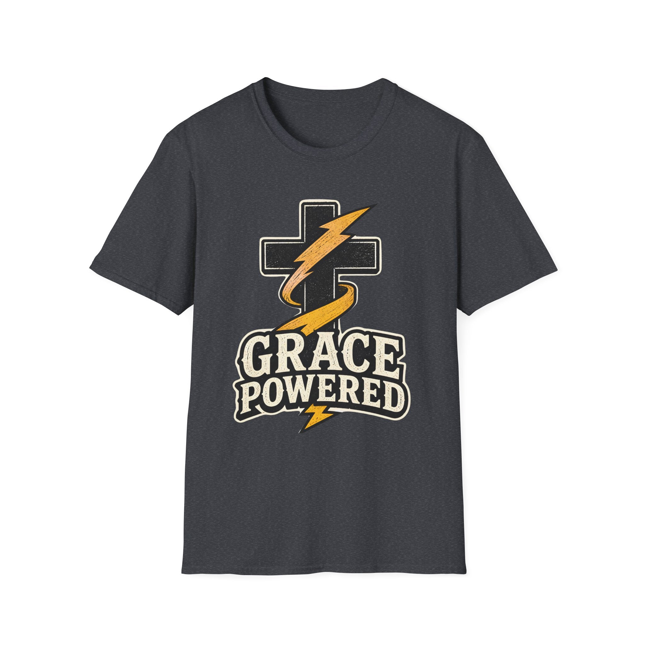 Grace Powered T-Shirt — Faith Cross with Lightning Christian Tee