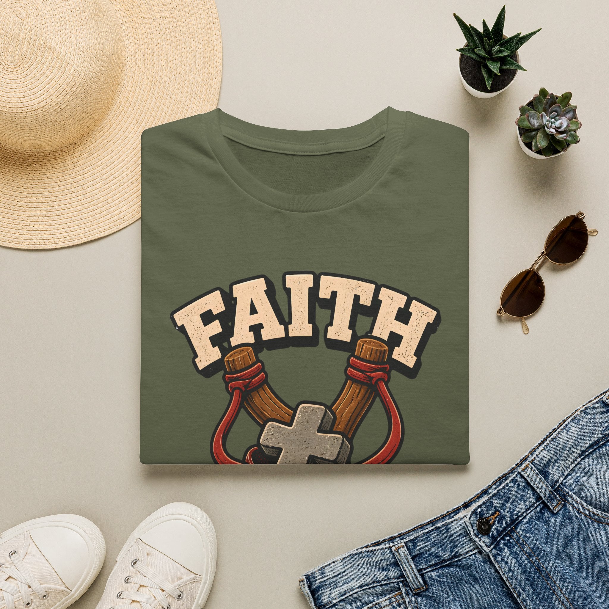 Faith Loaded T-Shirt — Christian Slingshot Cross Graphic Tee