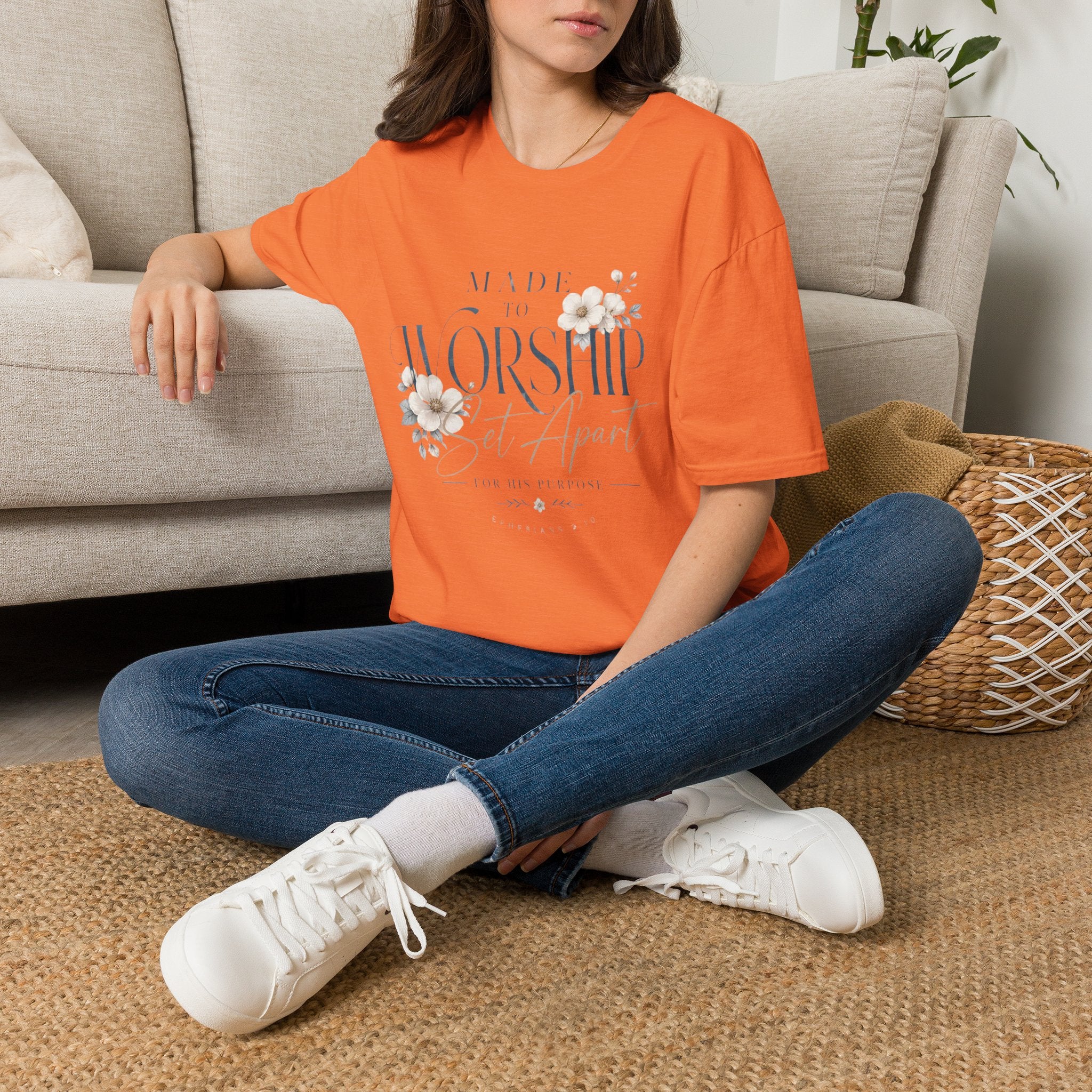 Made to Worship T-Shirt — Floral Christian Faith Tee