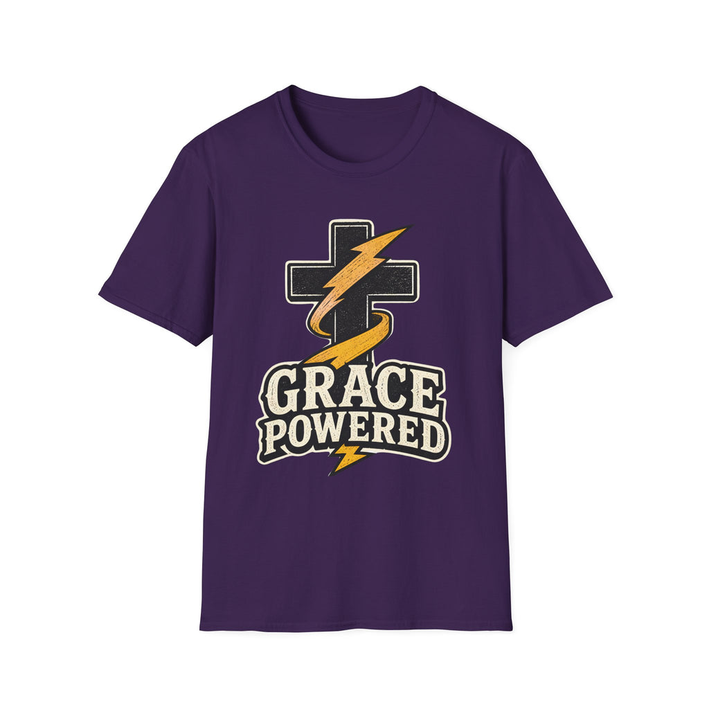 Grace Powered T-Shirt — Faith Cross with Lightning Christian Tee