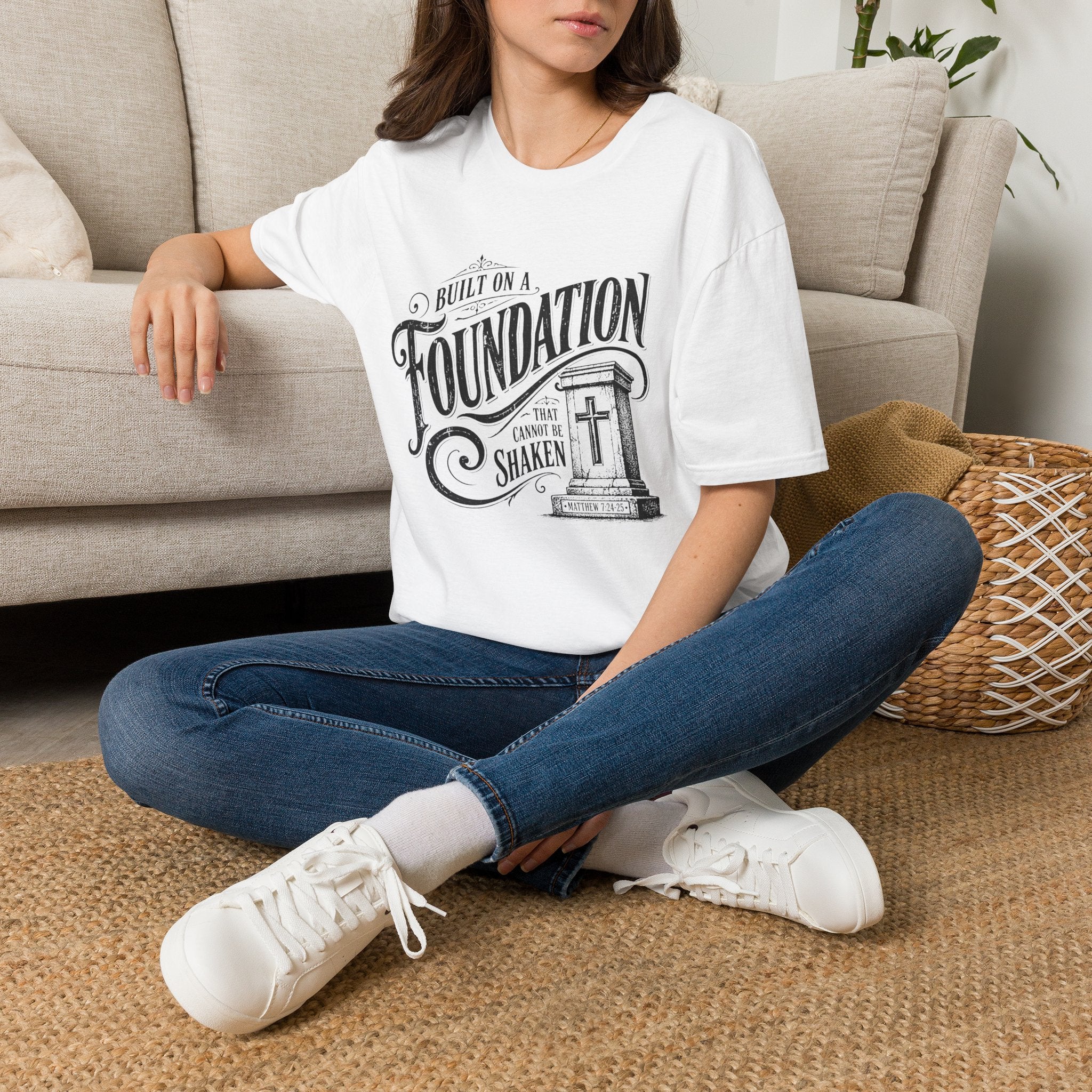 Foundation Christian T-Shirt — "Built on a Foundation" Inspirational Faith Tee
