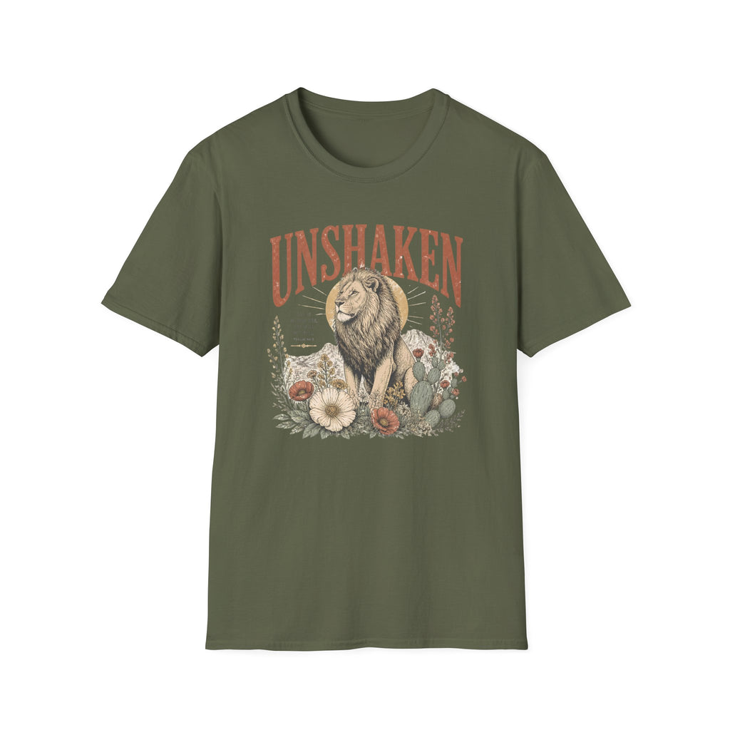 Unshaken Lion T‑Shirt — Vintage Floral Courage Tee
