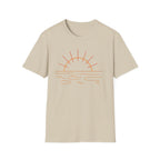 Sunrise Line Art T-Shirt — Minimal Beach Sunset Tee
