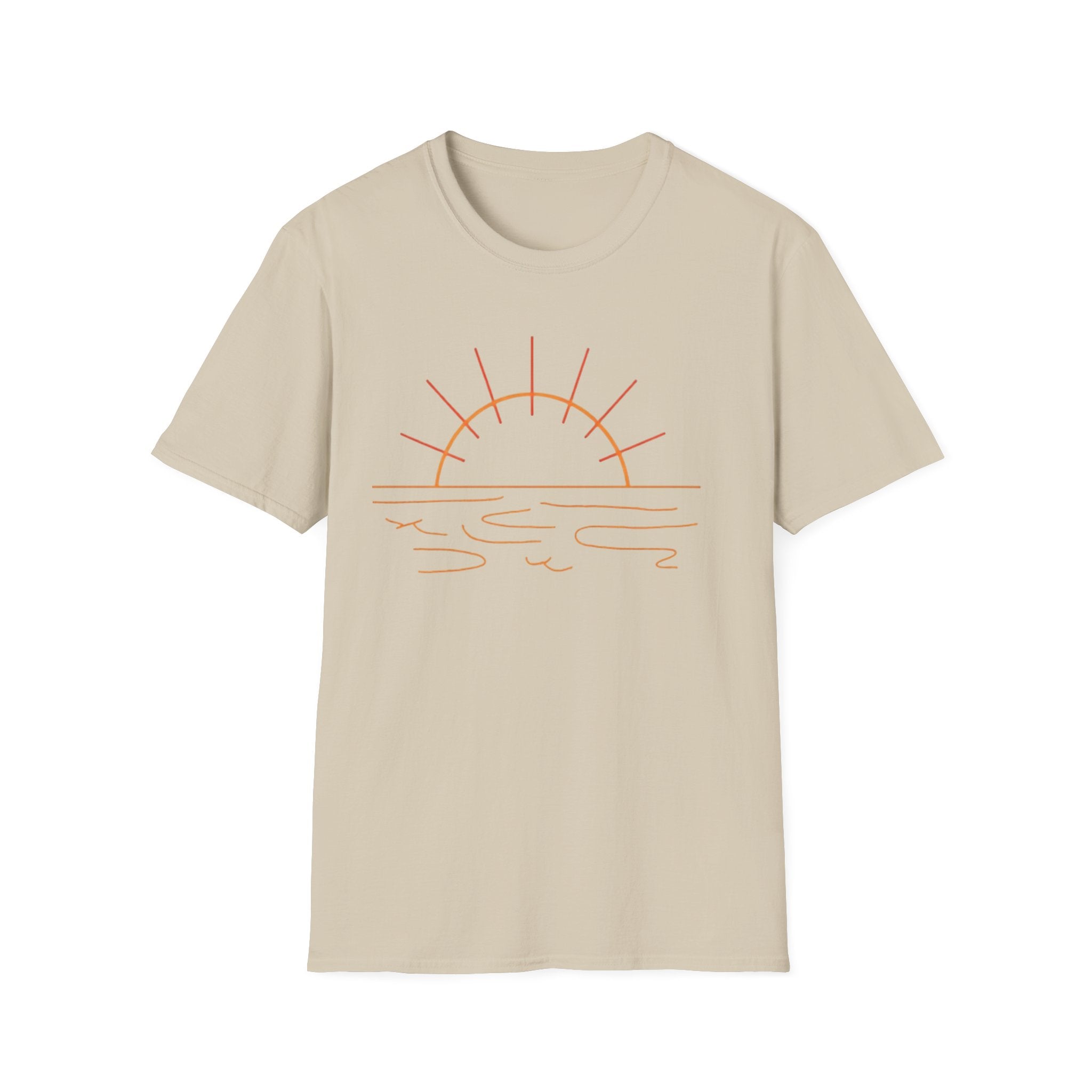 Sunrise Line Art T-Shirt — Minimal Beach Sunset Tee