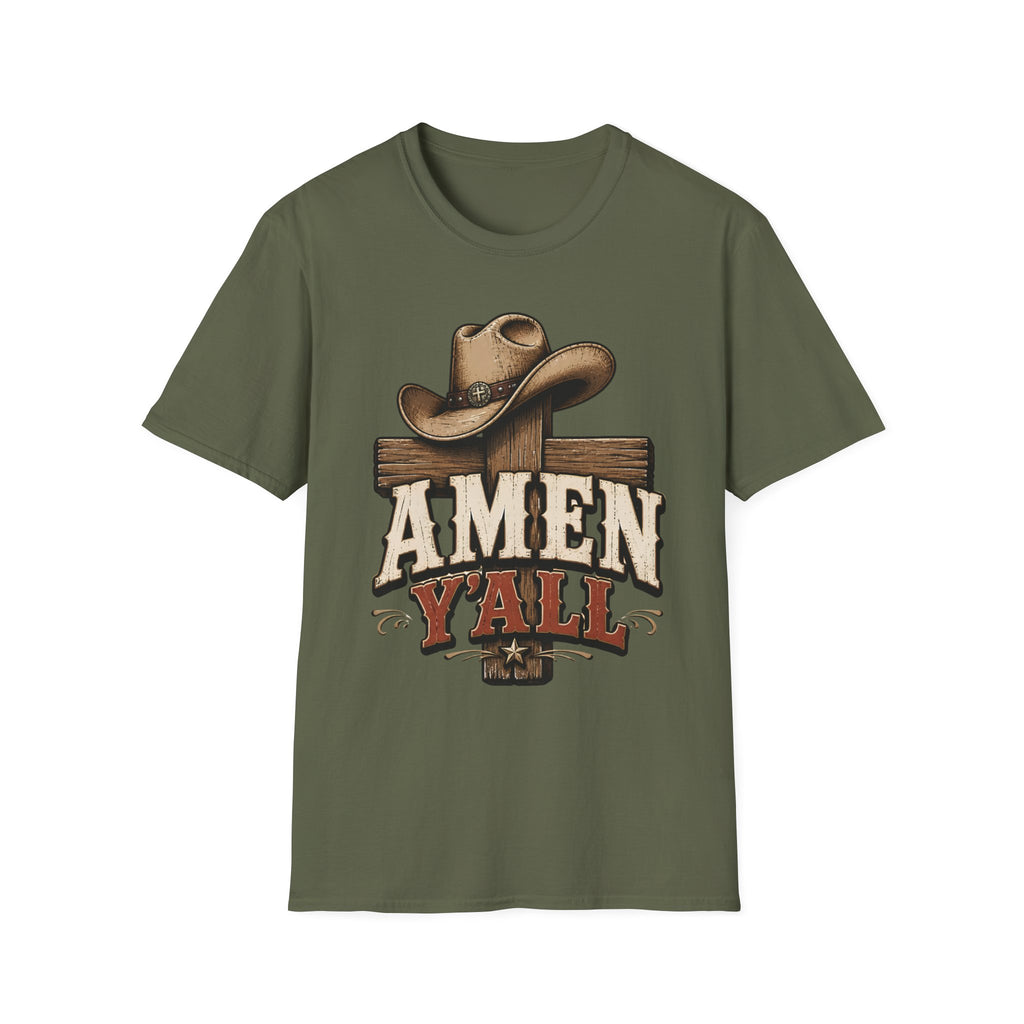 Amen Y’all Cowboy T-Shirt — Western Cross & Hat Graphic Tee