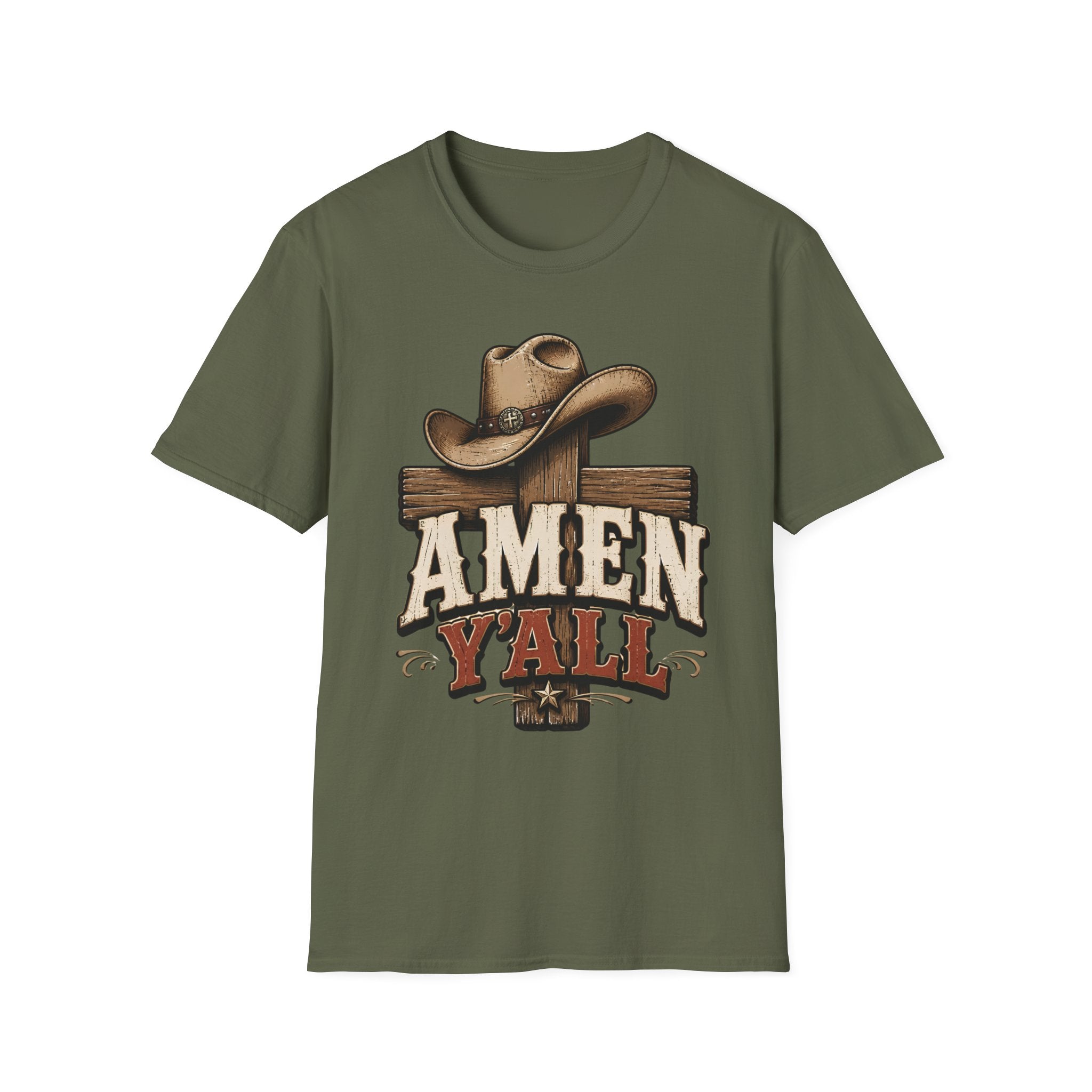 Amen Y’all Cowboy T-Shirt — Western Cross & Hat Graphic Tee