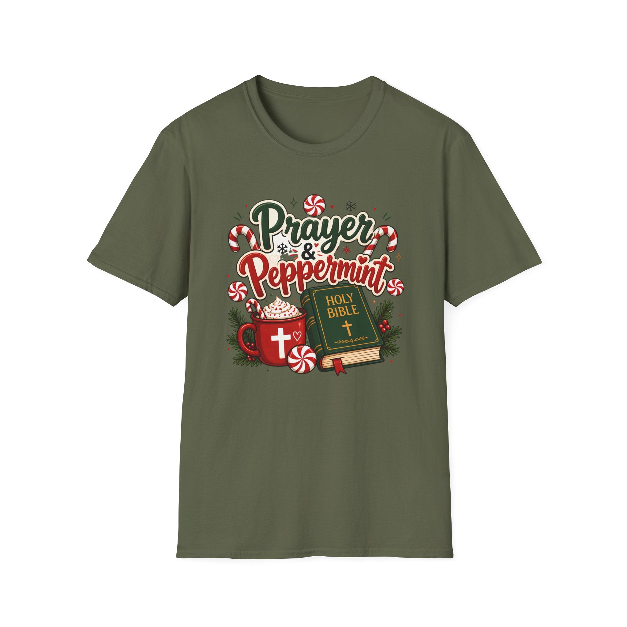Prayer & Peppermint Christmas T-Shirt — Festive Bible Holiday Tee