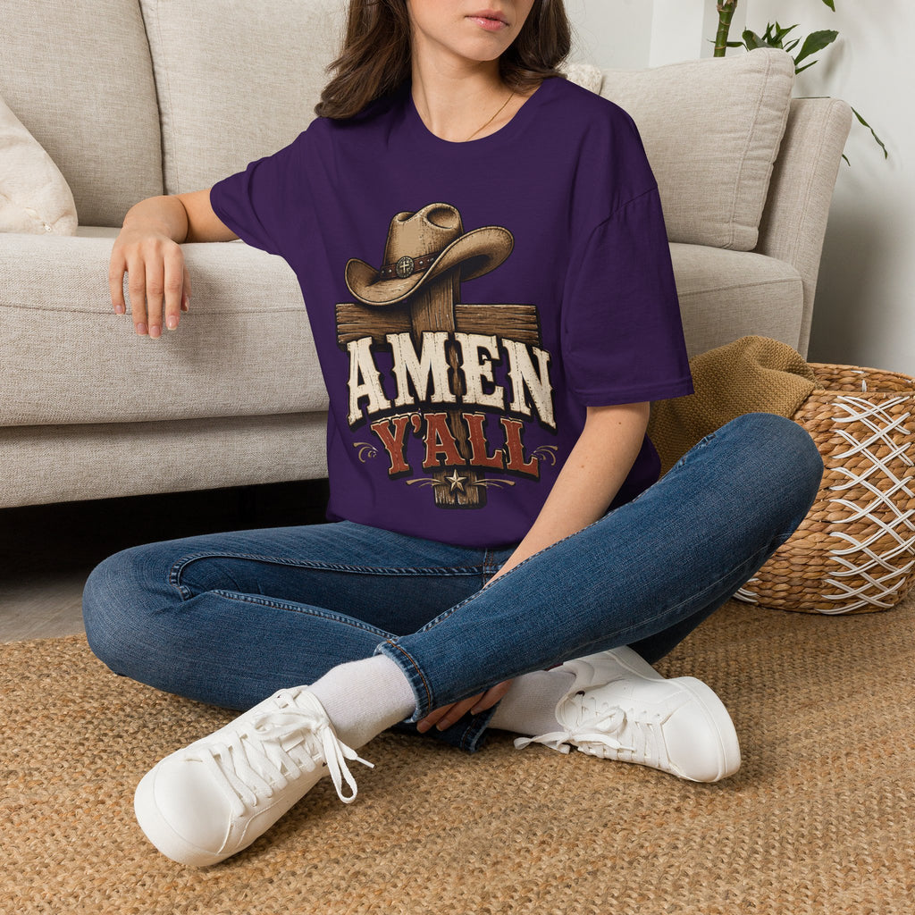 Amen Y’all Cowboy T-Shirt — Western Cross & Hat Graphic Tee