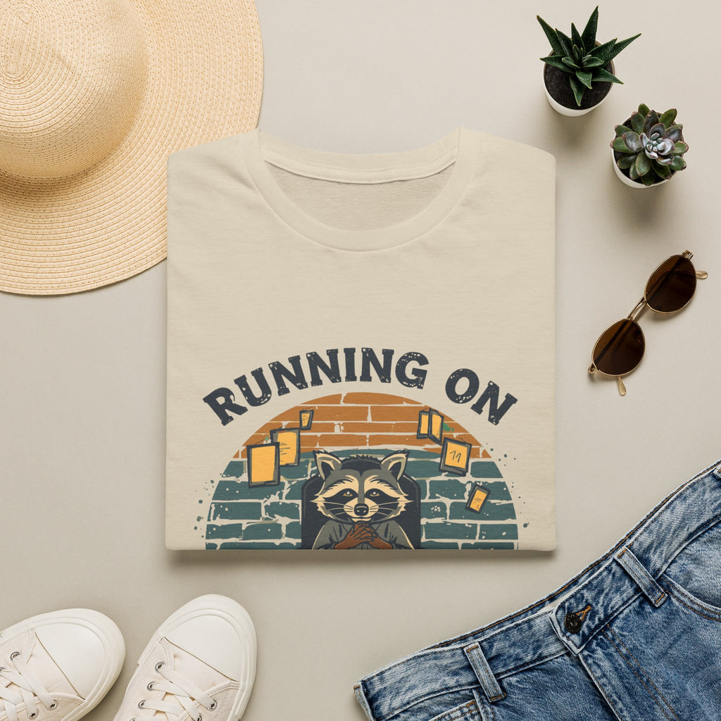 T‑Shirt — Running On Prayer & Coffee Raccoon Graphic Tee