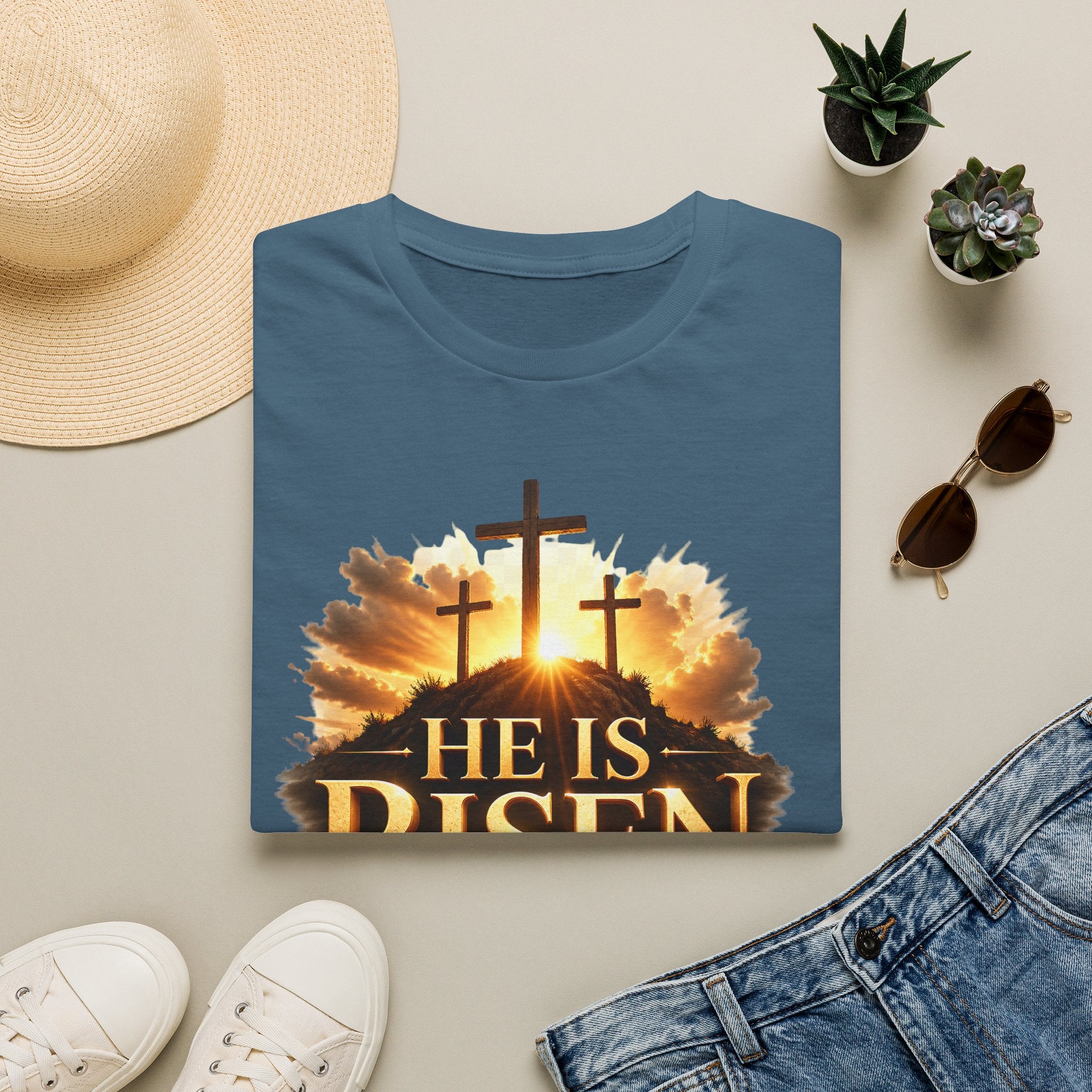 He Is Risen T-Shirt — Easter Christian Cross Resurrection Tee