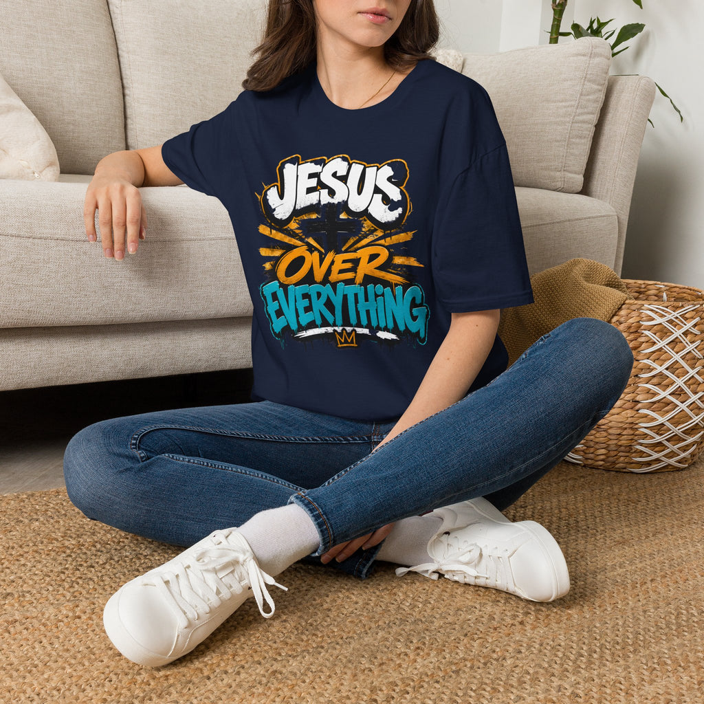 Jesus Over Everything T-Shirt — Faith Graphic Tee with Cross Streetwear Design