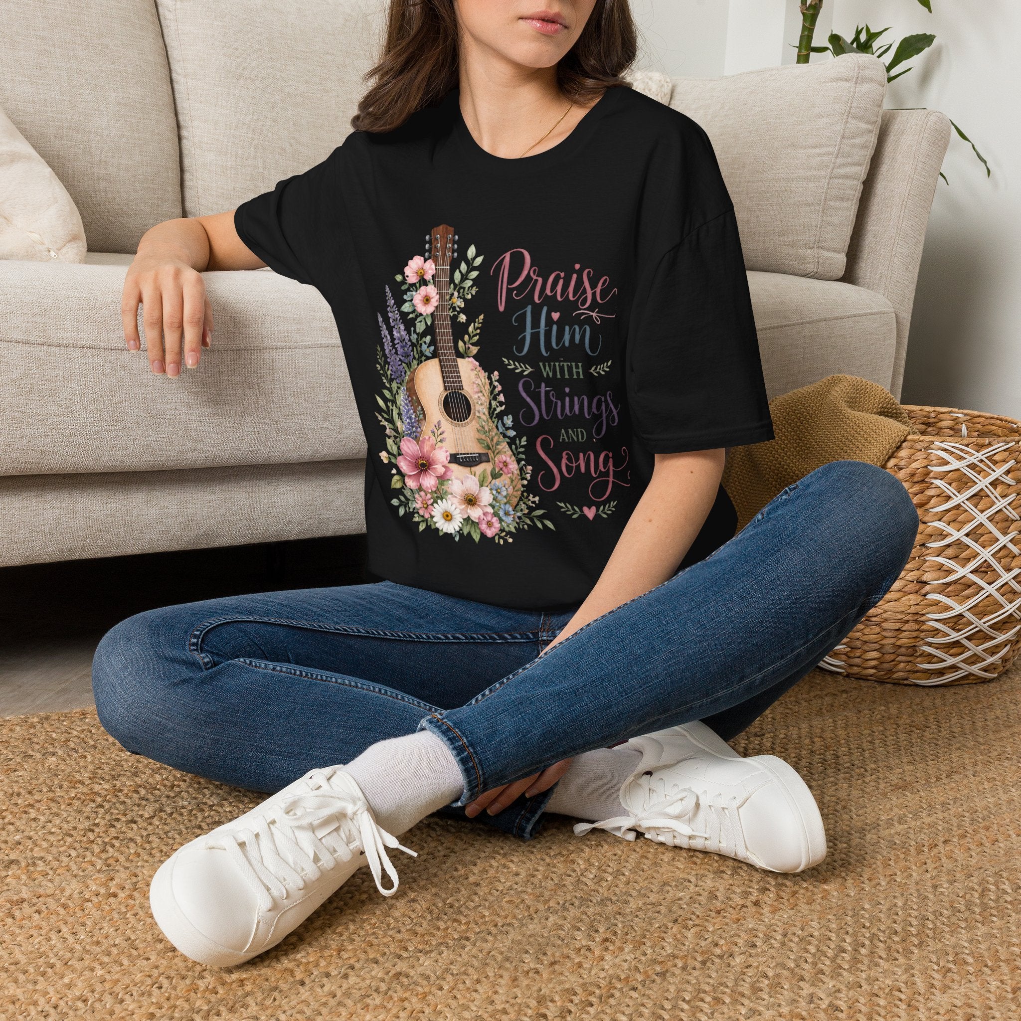 Guitar Floral "Praise Him with Strings" T-Shirt