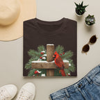 Cardinal on Cross Christmas T-Shirt — Winter Nativity Holiday Tee