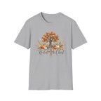 Fall Tree & Pumpkins T-Shirt — "Rooted in Christ" Autumn Faith Tee