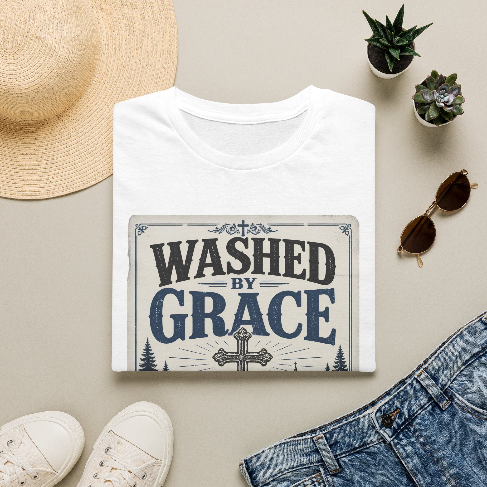 Washed By Grace T‑Shirt — Christian Faith Cross Tee