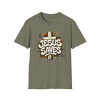 Jesus Saves T‑Shirt — Faith Graffiti Cross Christian Tee