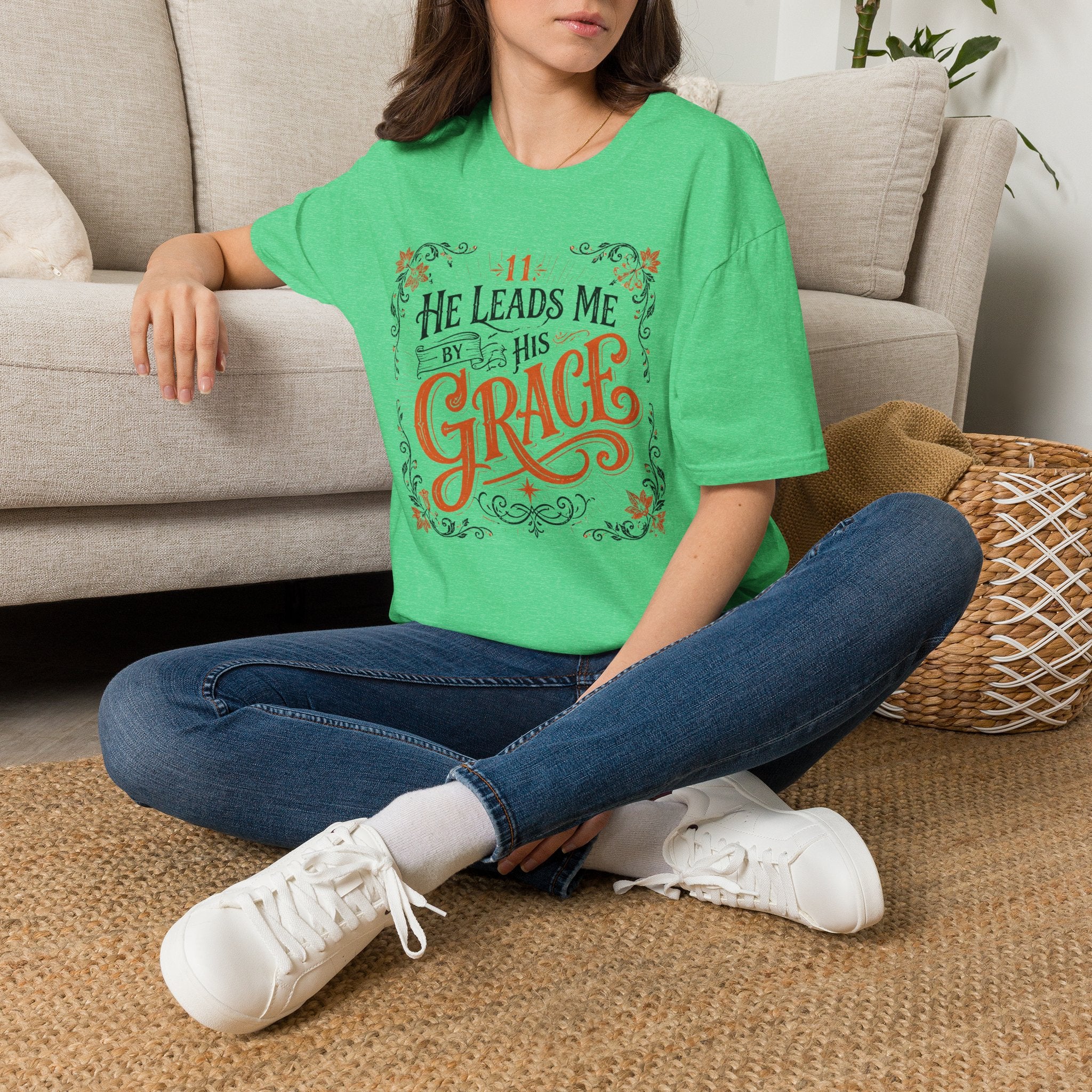 T-Shirt — “He Leads Me By His Grace” Christian Inspirational Tee