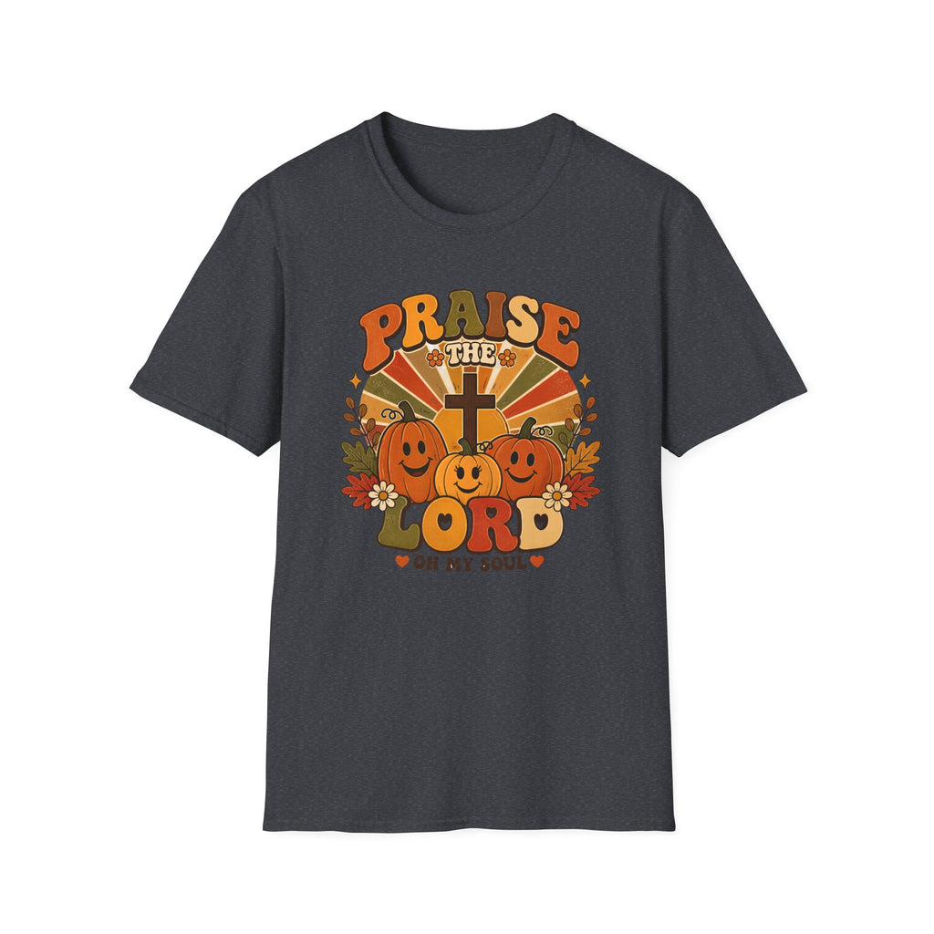 Praise the Lord Fall T-Shirt — Retro Pumpkin & Cross Christian Tee