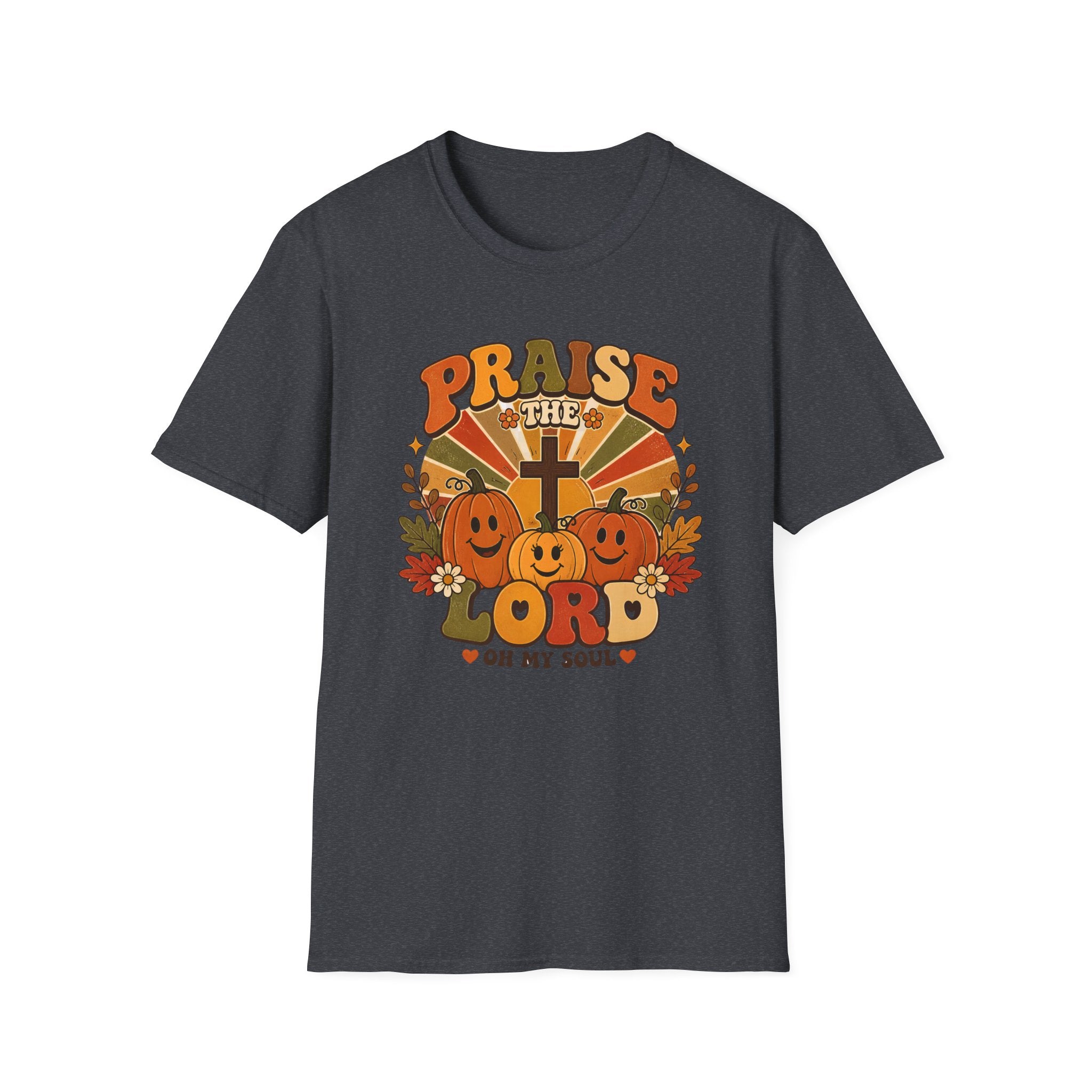 Praise the Lord Fall T-Shirt — Retro Pumpkin & Cross Christian Tee