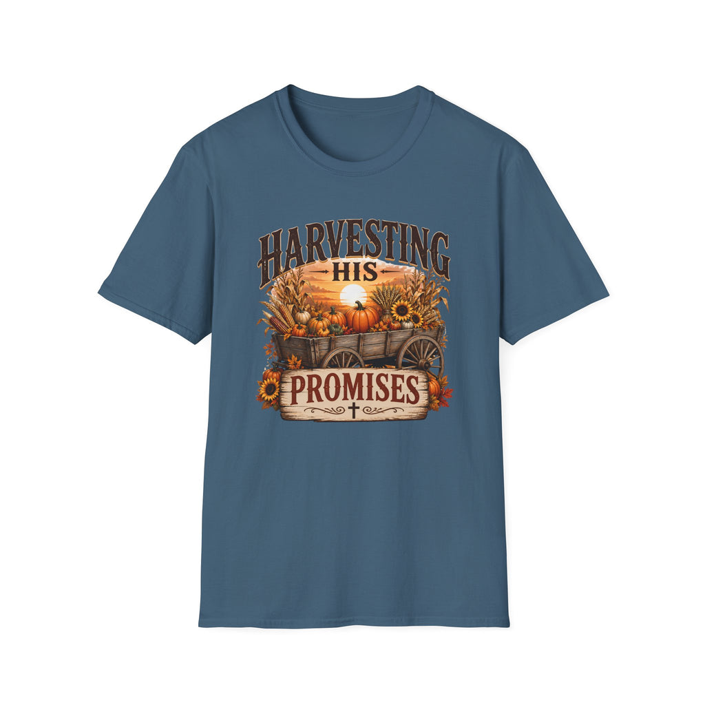 Harvesting His Promises T-Shirt — Fall Pumpkin & Sunflower Faith Tee